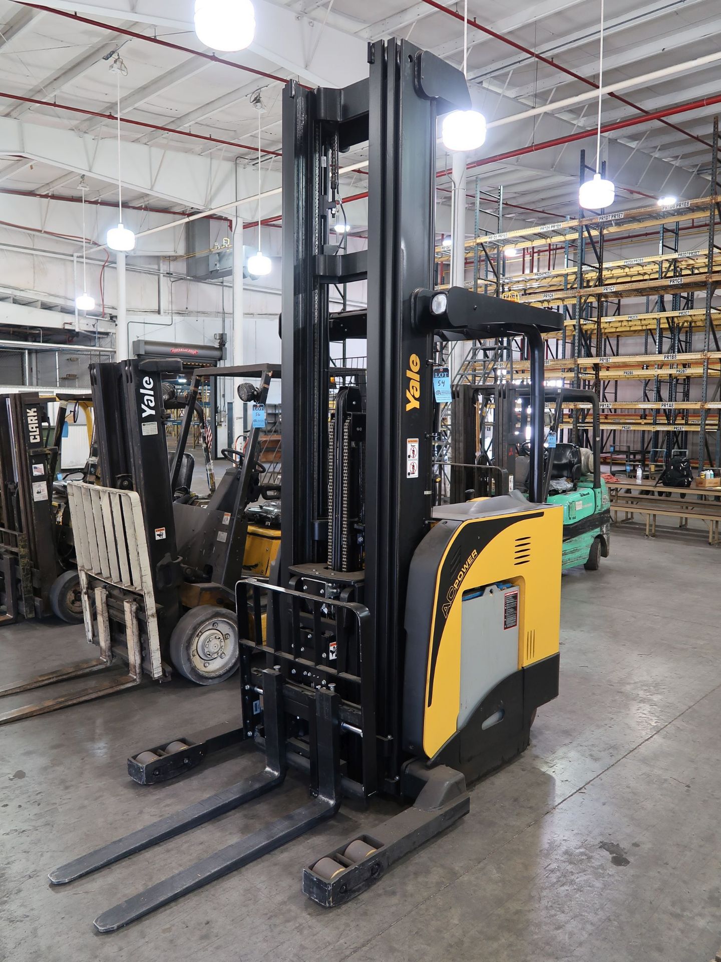 4,500 LB. YALE MODEL NR045 STAND UP ELECTRIC REACH TRUCK; S/N D861N03032P, 3-STAGE MAST, 132" MAST