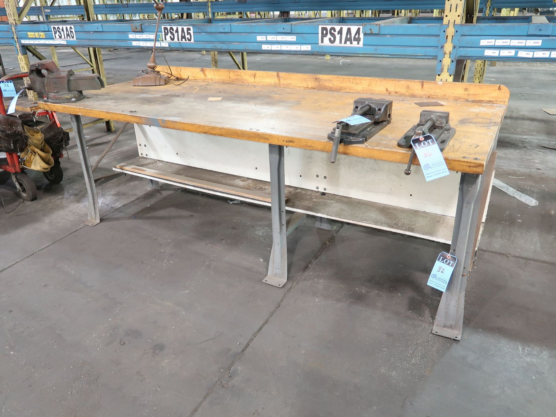 36" X 96" STEEL FRAME WOOD TOP BENCH (NO VISE)