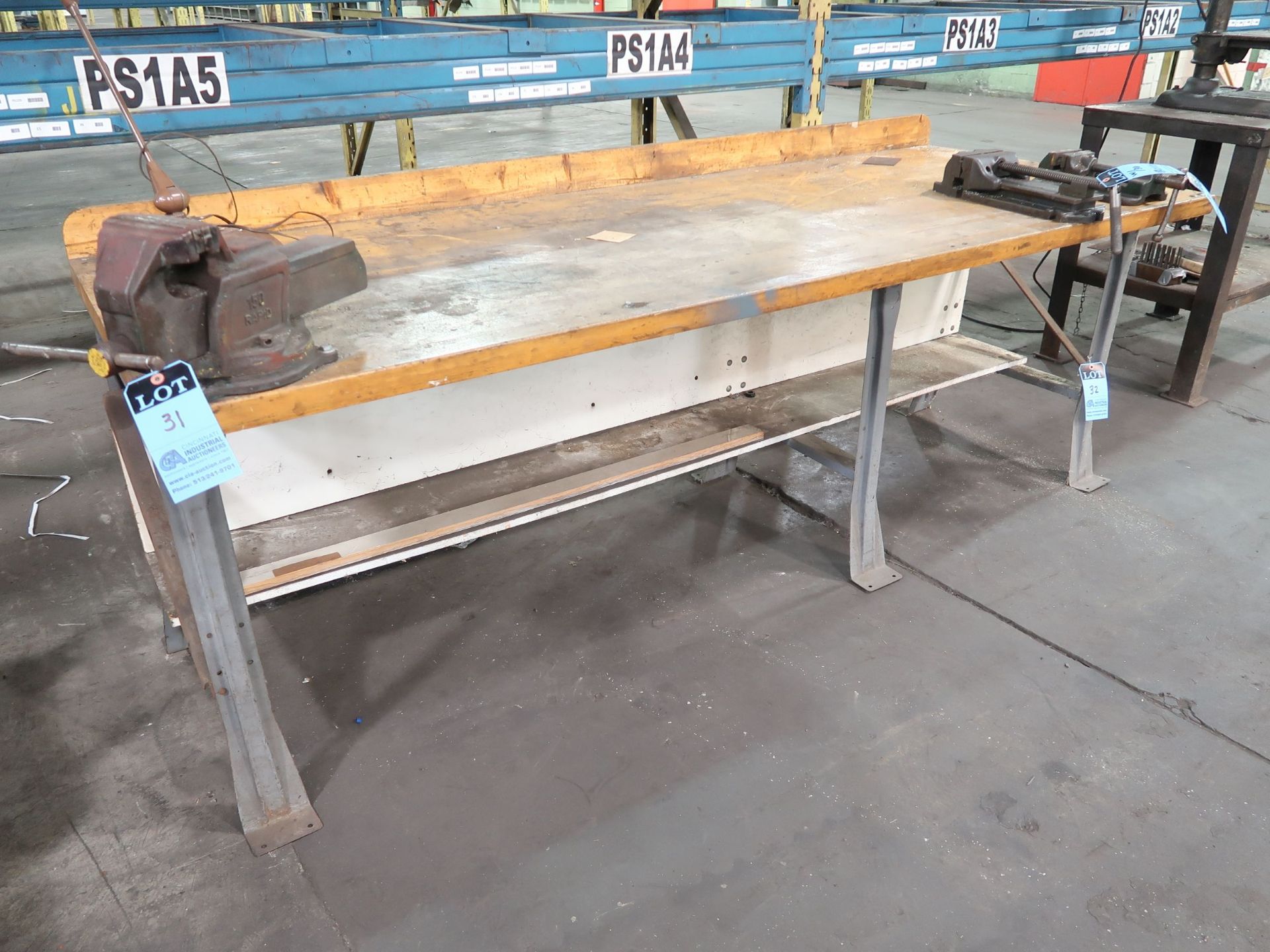 36" X 96" STEEL FRAME WOOD TOP BENCH (NO VISE) - Image 2 of 3