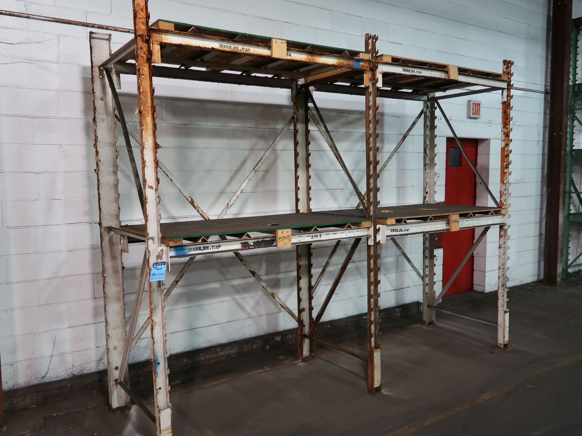 SECTIONS 38" X 64" X 108" ADJUSTABLE BEAM PALLET RACK, (12) 38" X 108" UPRIGHTS, (16) 38" X 64" - Image 5 of 5