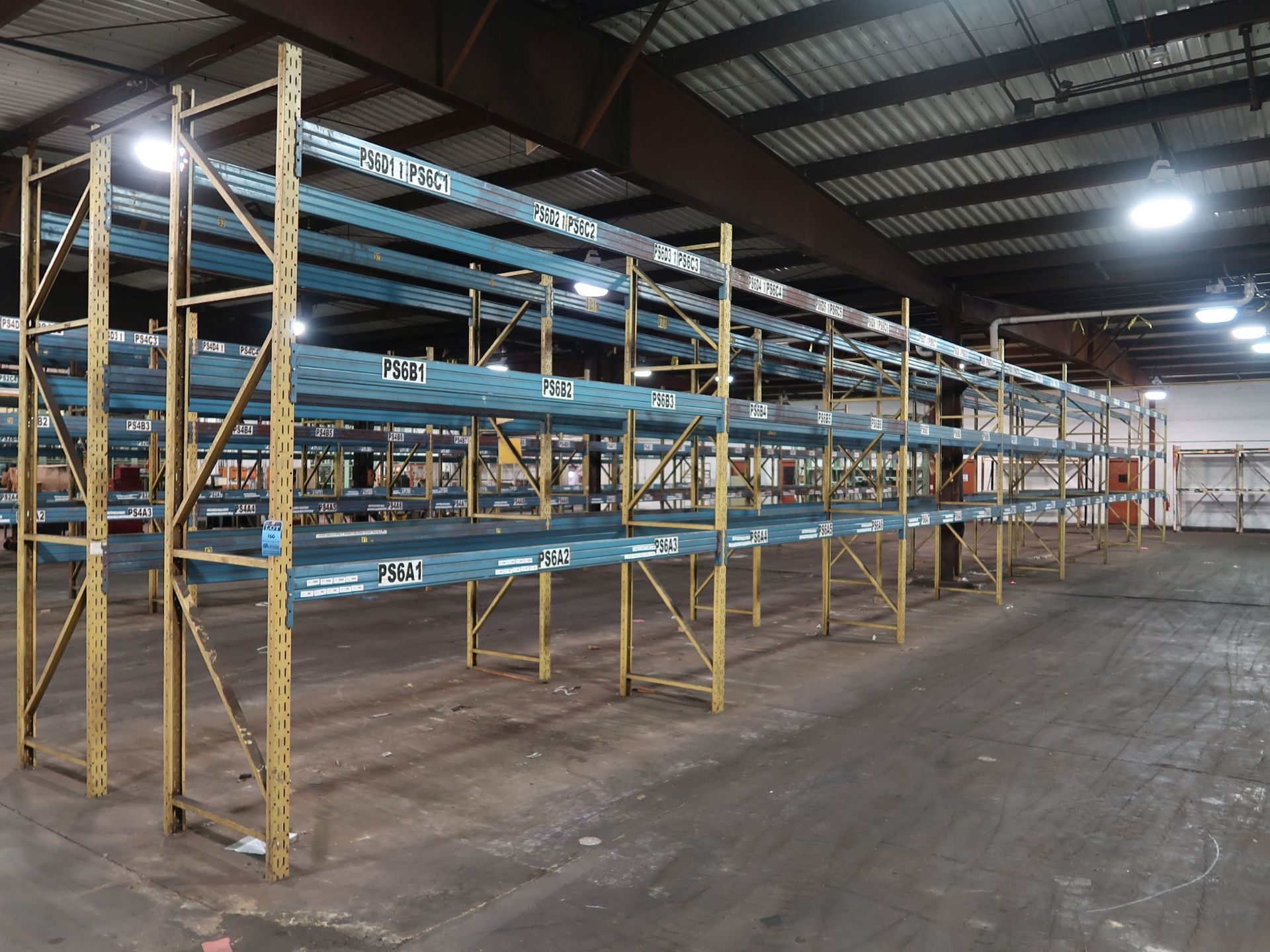 SECTIONS 36" X 144" X 132" ADJUSTABLE BEAM PALLET RACK WITH (8) 36" X 132" UPRIGHTS, (42) 144" CROSS