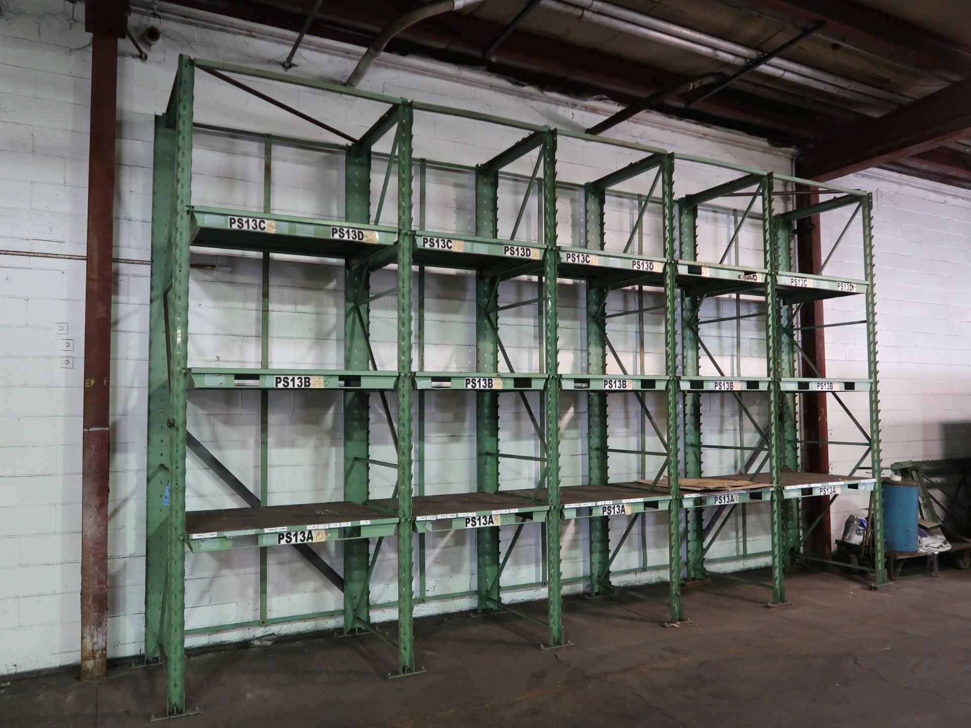 (LOT) (5) SECTIONS 54" X 42" X 154" STANLEY VIDMAR "STAK SYSTEM" RACKS WITH (15) 54" X 42" PALLETS