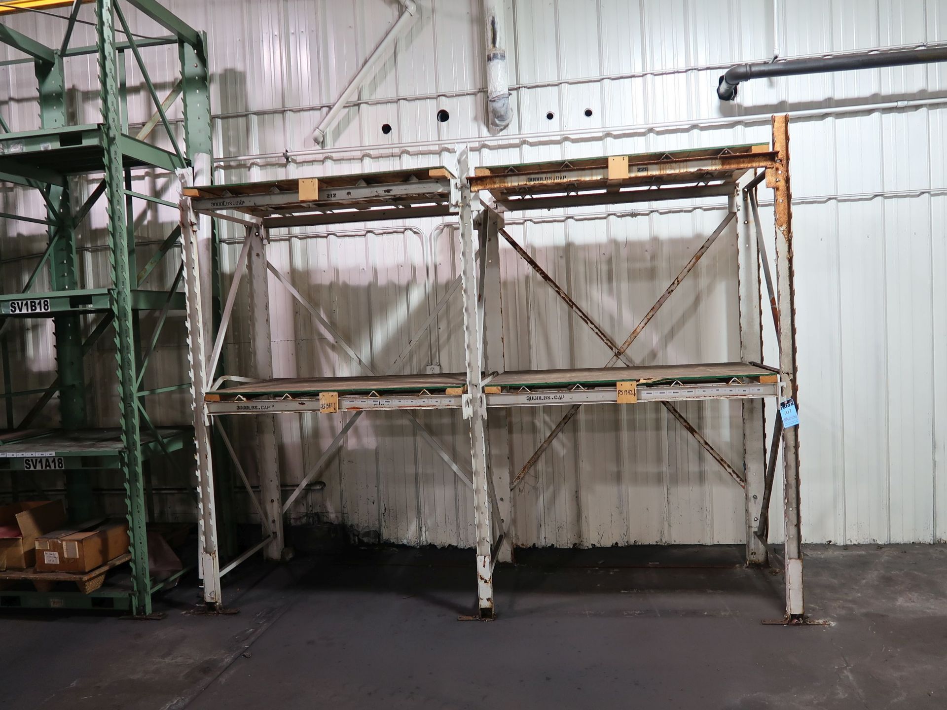SECTIONS 38" X 64" X 108" ADJUSTABLE BEAM PALLET RACK, (12) 38" X 108" UPRIGHTS, (16) 38" X 64" - Image 4 of 5