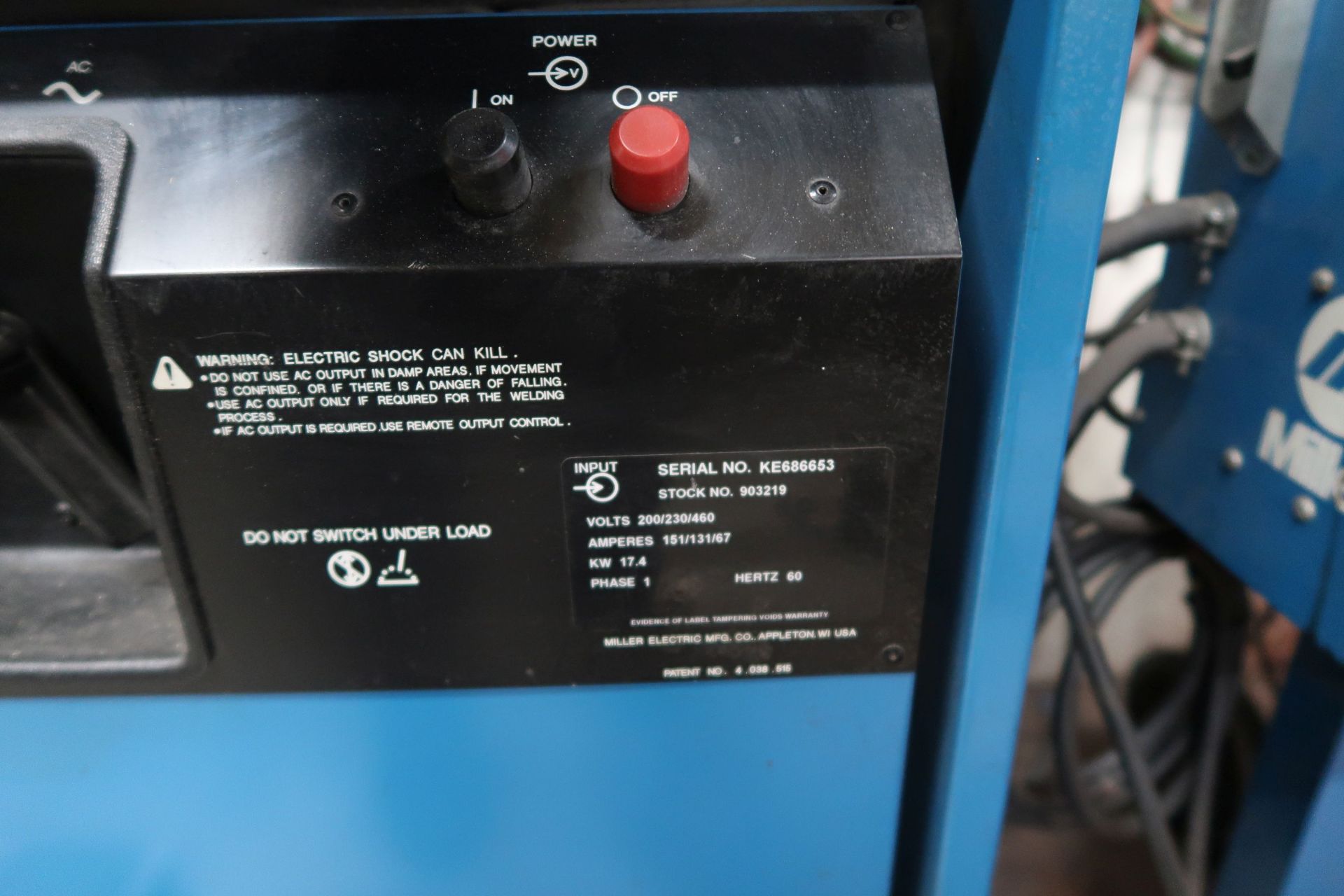 350 AMP MILLER SYNCROWAVE 351 WELDING POWER SUPPLY; S/N KE686653, WITH BERNARD CHILLER - Image 3 of 5