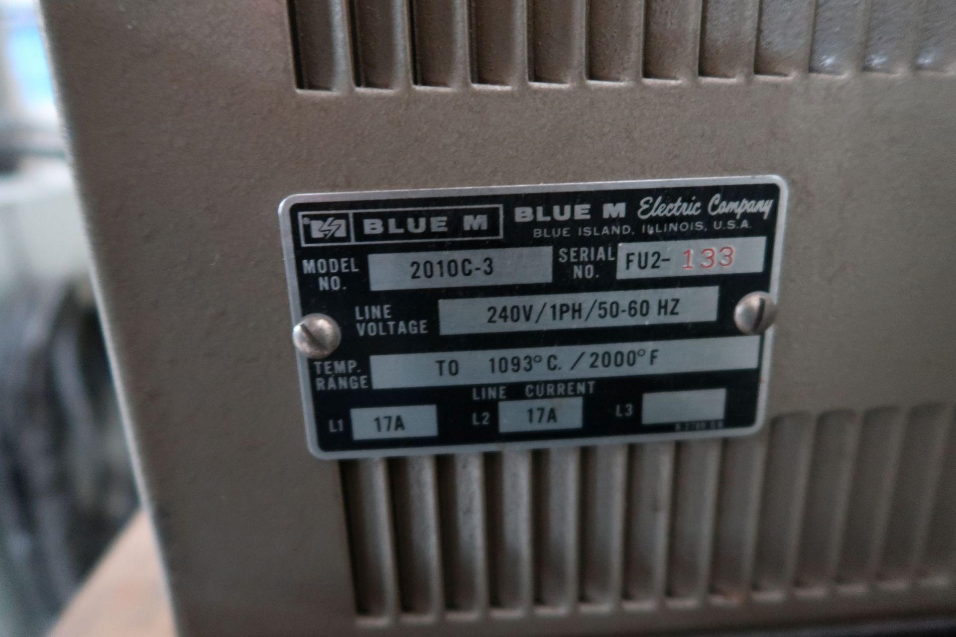 BLUE M MODEL 2010C-3 OVEN; S/N F42-133, MAX TEMP 2,000 DEGREE, 5" X 5" X 15" DEEP CHAMBER - Image 4 of 4