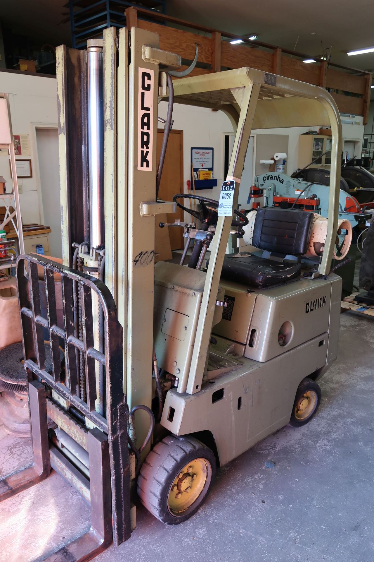 2,500 LB. CLARK MODEL C500FS30 LP GAS SOLID TIRE LIFT TRUCK; S/N F235-206-2, 3-STAGE MAST, 84"