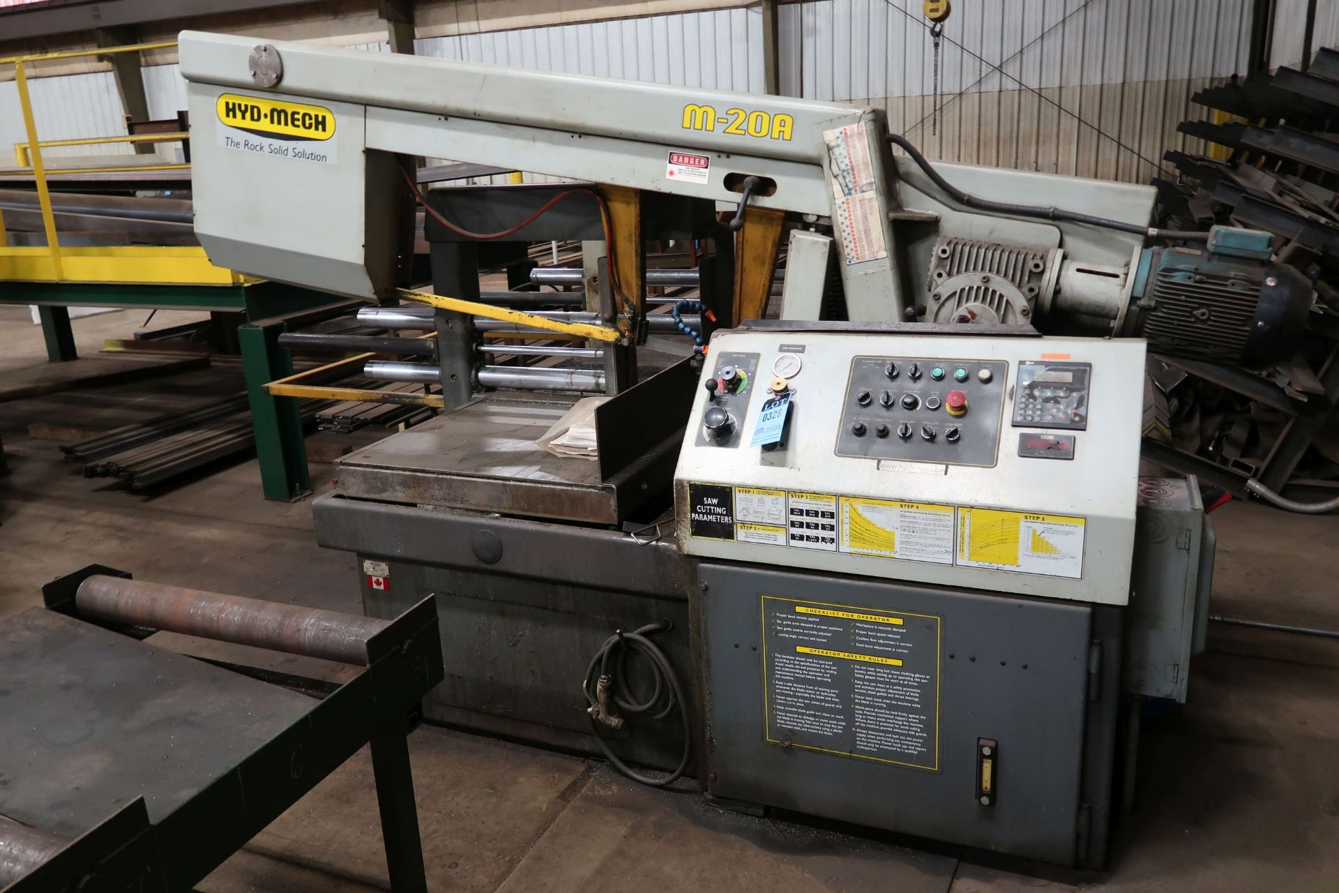 20" X 30" HYD-MECH MODEL M-20A AUTOMATIC HORIZONTAL PIVOT BAND SAW; S/N T0908666, 40" AUTO FEED,