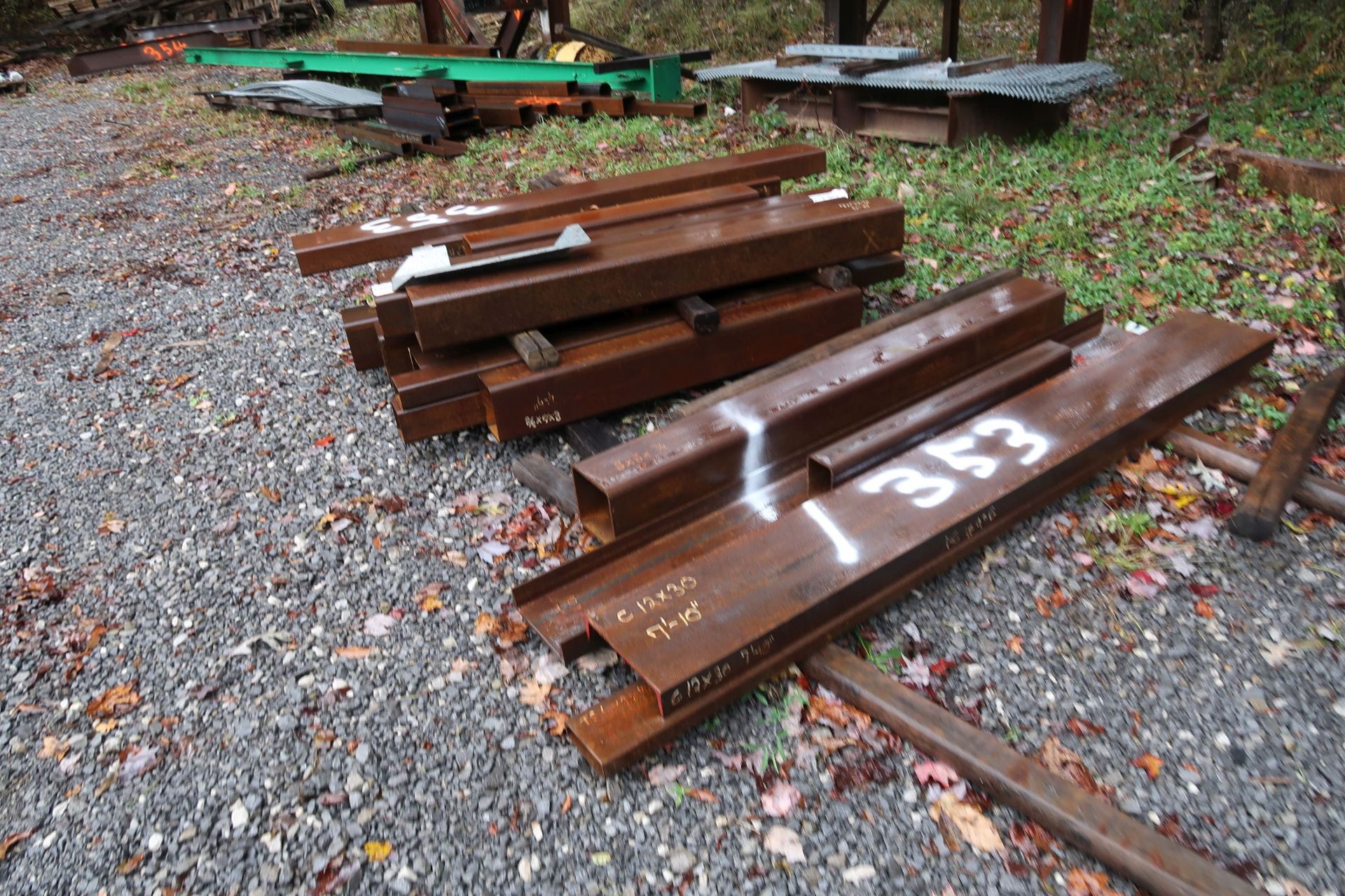 (LOT) LARGE QUANTITY OF ASSORTED STEEL STRUCTURAL ON GROUND AT OUTER PERIMETER OF DRIVE WAY - SEE - Image 10 of 10