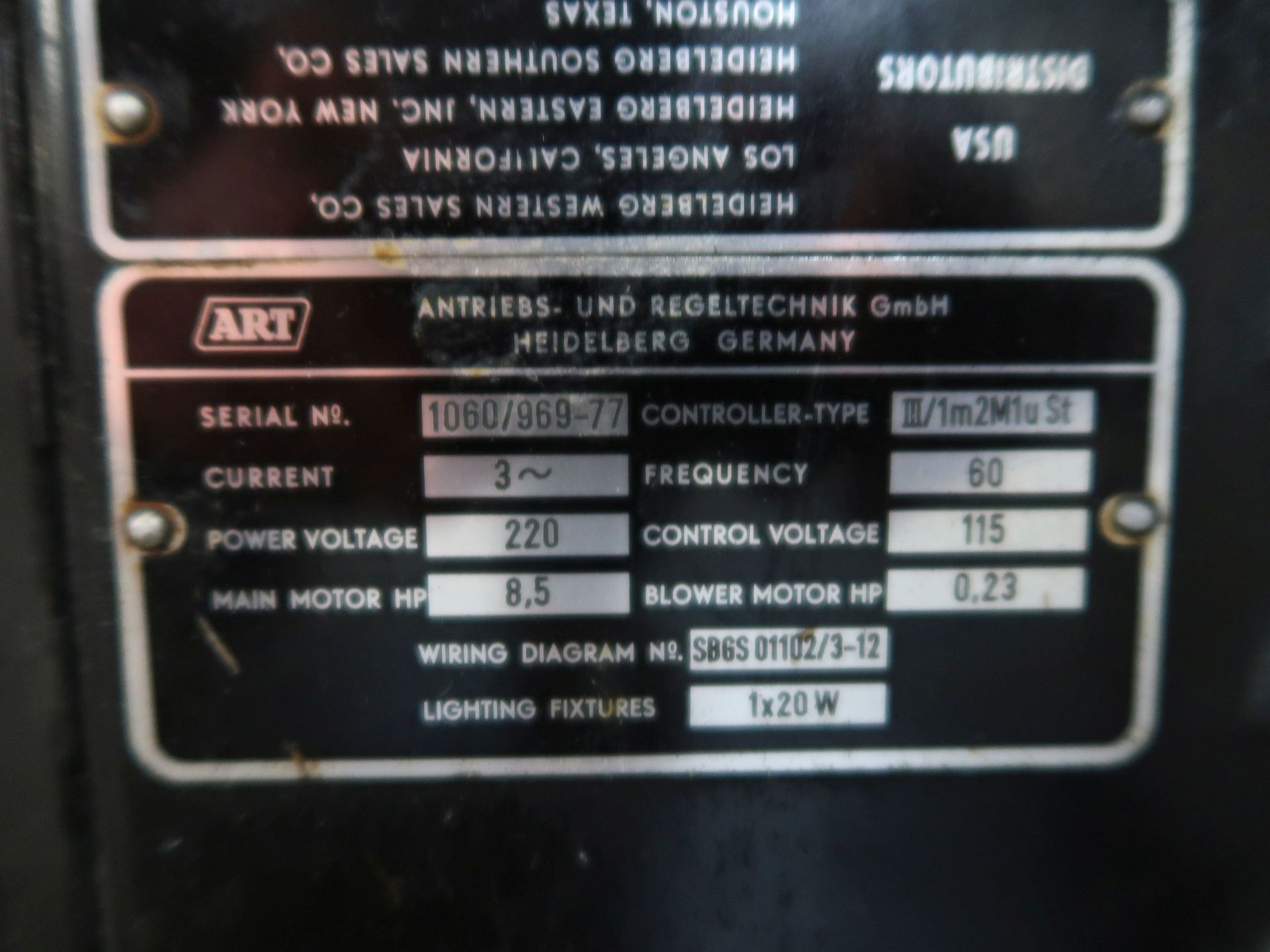 22" X 30.25" HEIDELBERG ORIGINAL CYLINDER DIE CUTTER; S/N SBGS20696, UPDATED VARIABLE SPEED CONTROL - Image 11 of 11