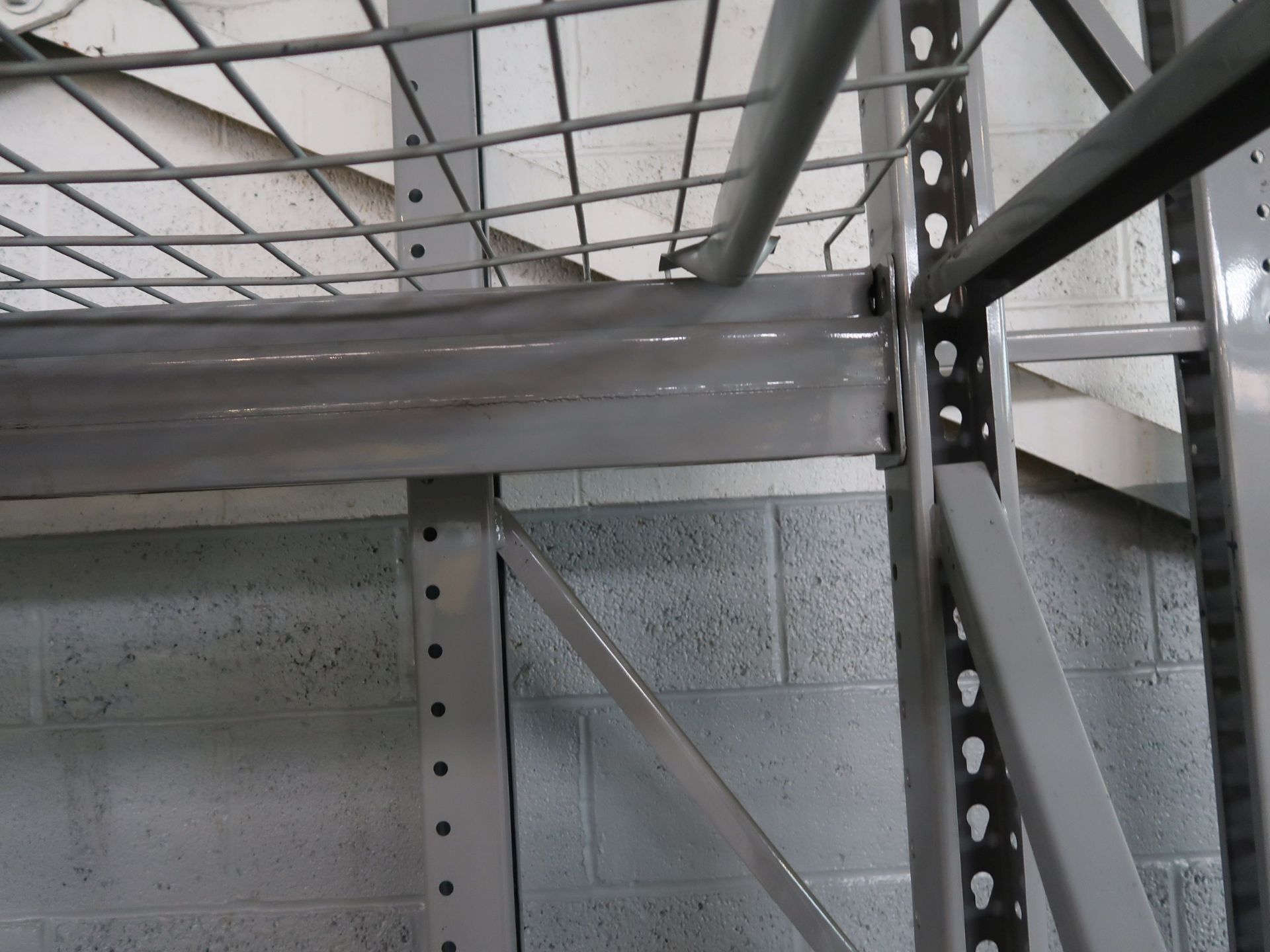SECTION 124" X 32" X 180" TEARDROP TYPE ADJUSTABLE BEAM PALLET RACK WITH (4) 60" X 32" WIRE DECKING - Image 3 of 3