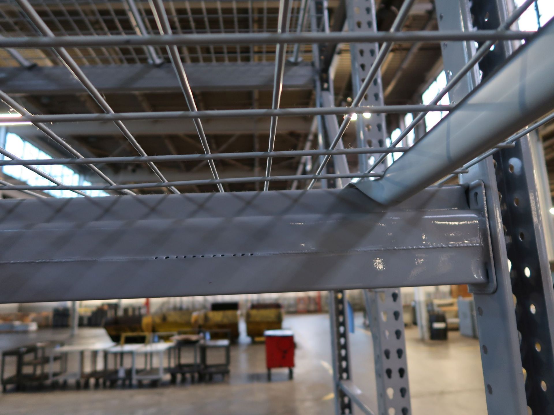 SECTIONS 124" X 32" X 180" TEAR DROP TYPE ADJUSTABLE BEAM PALLET RACKS WITH (7) 32" X 180" UPRIGHTS, - Image 3 of 3