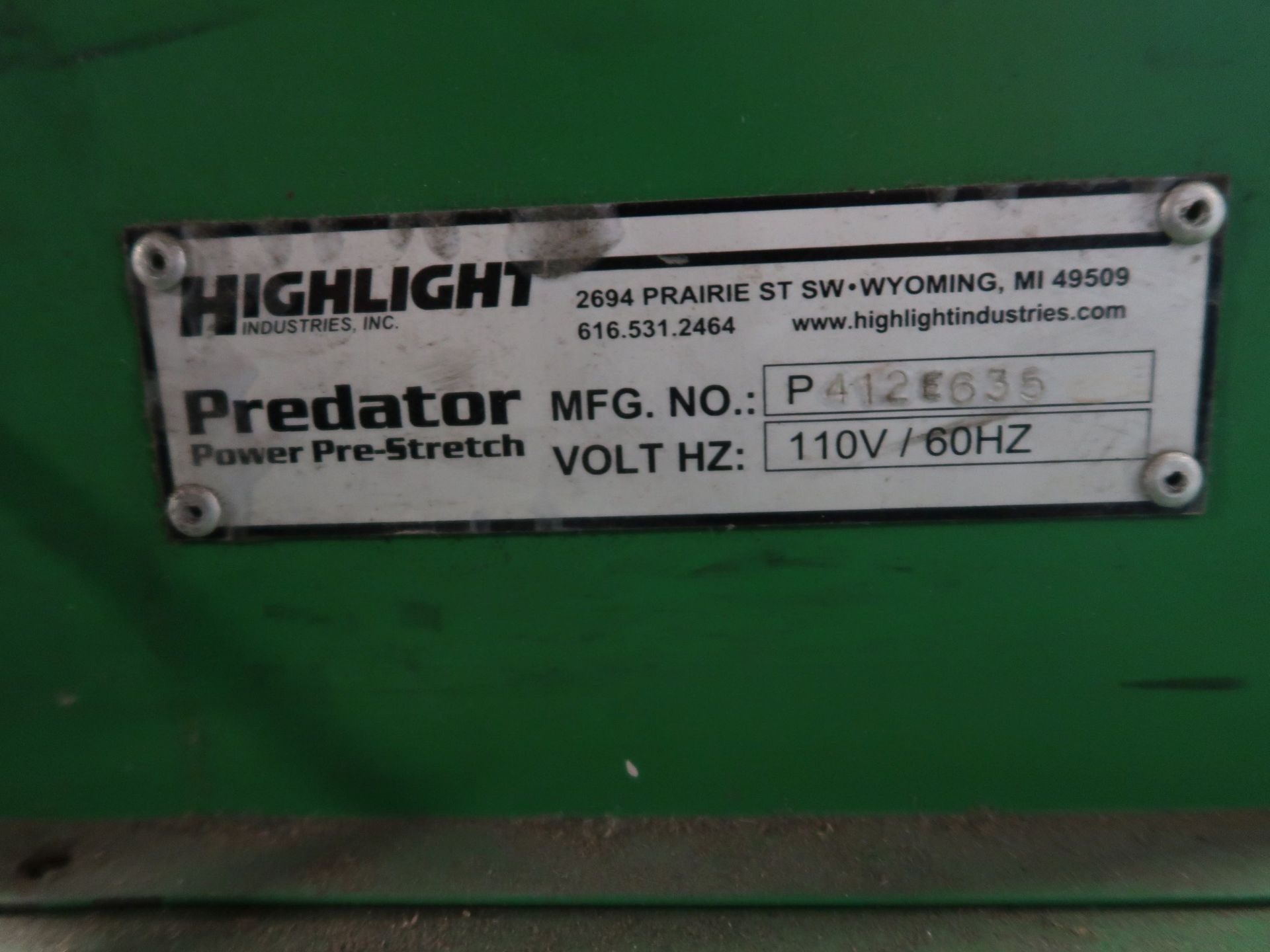 60" DIAMETER HIGHLAND SIMPLIFIED STRETCH PREDATOR SS ROTARY PALLET STRETCH WRAPPER; S/N P412E635 - Image 5 of 5