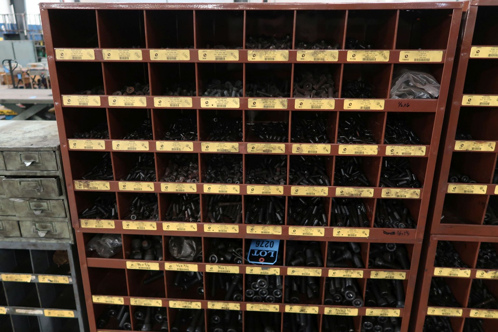 40 BIN AND 72 BIN PIDGEON HOLE HARDWARE CABINET WITH CONTENTS **LOADING PRICE DUE TO ERRA - $25. - Image 2 of 3