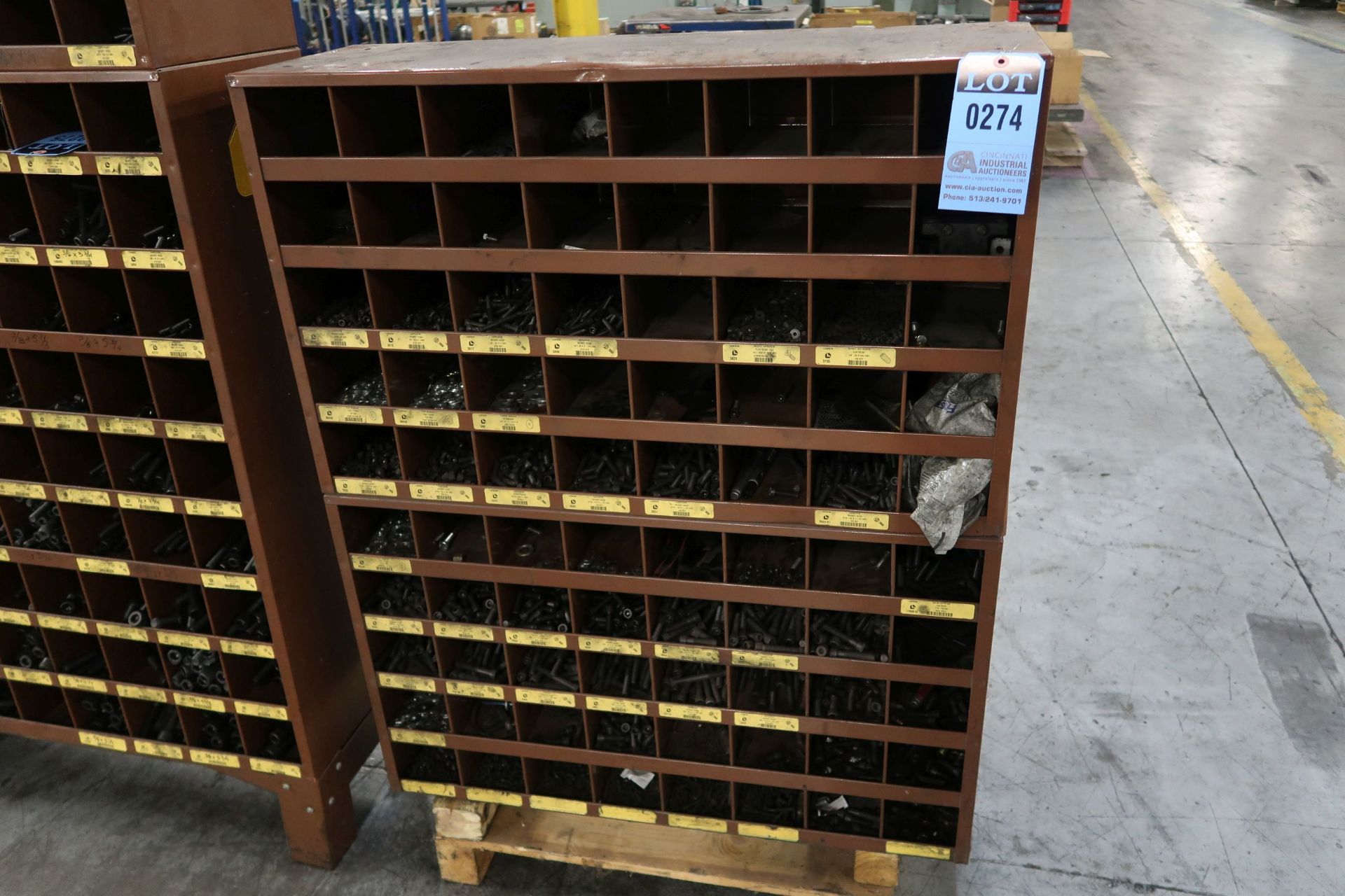 40 BIN PIDGEON HOLE HARDWARE CABINET WITH CONTENTS