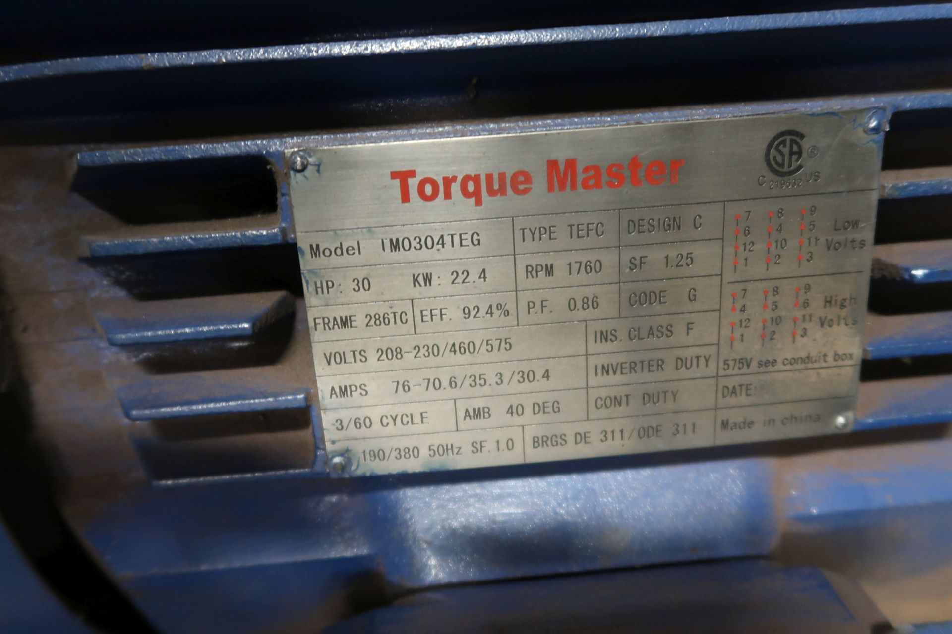 30 HP TORQUE MASTER AND MARATHON MOTORS **LOADING PRICE DUE TO ERRA - $25.00** - Image 2 of 3