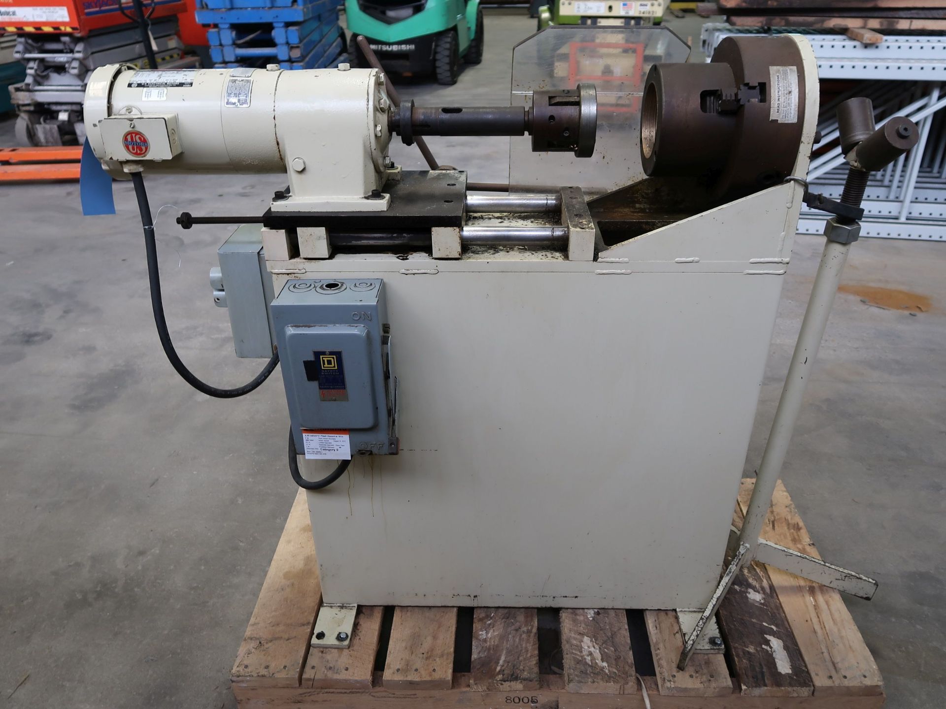 LNS BAR CHAMFER MACHINE; S/N 776030S, 10" THREE JAW CHUCK, 6" STROKE, 1 HP, WITH BAR STAND - Image 3 of 7