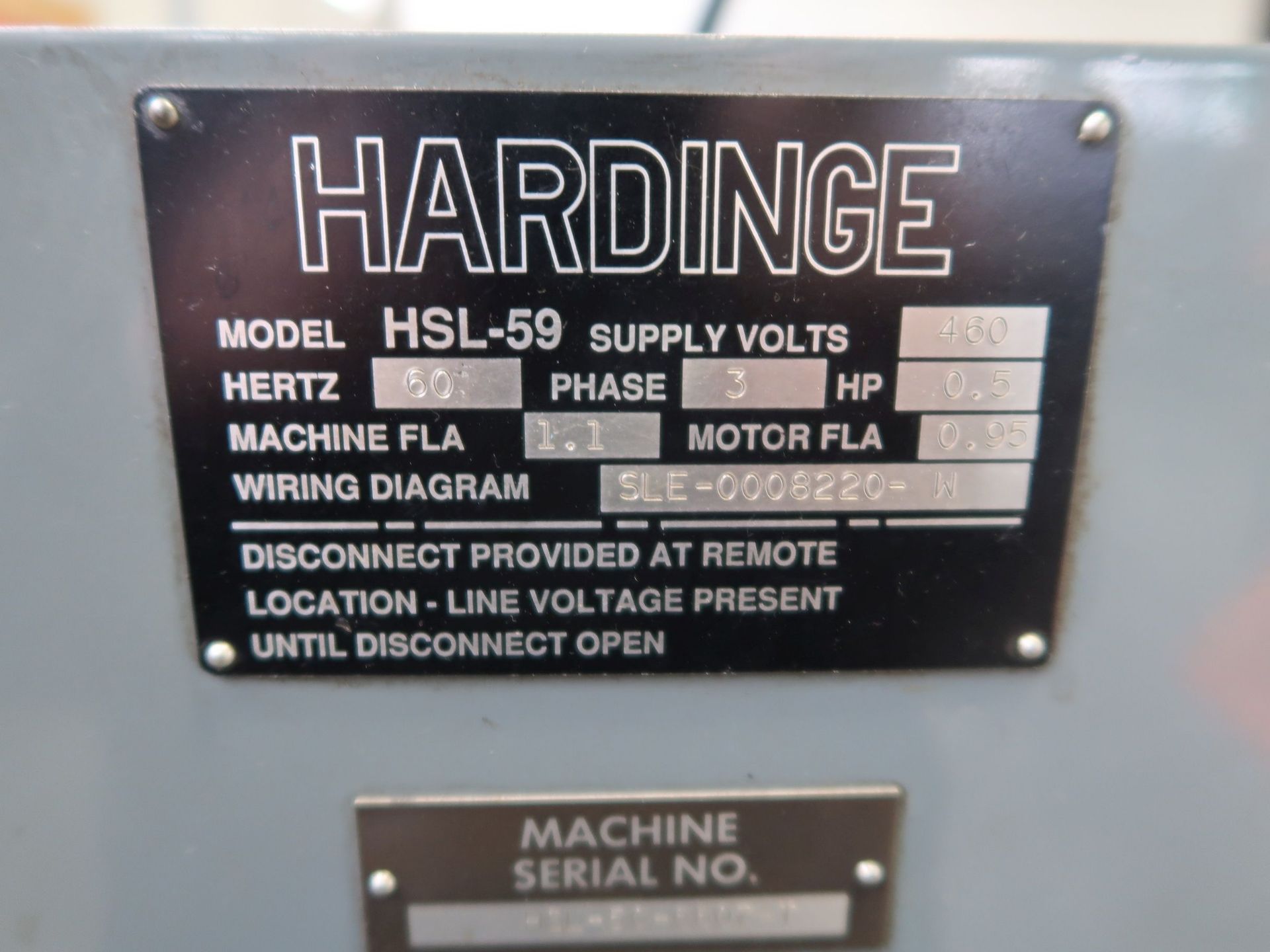 HARDINGE DOVETAIL BED SPEED LATHE; S/N HSL-5C-6607-T, 750-3,000 RPM SPINDLE - Image 8 of 8