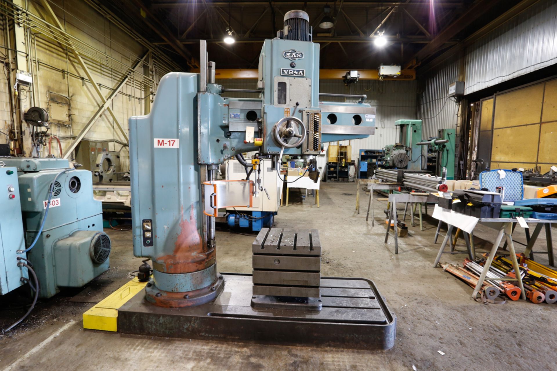 MAS VR4A BOX TYPE RADIAL DRILL, 4 FT ARM, 22 X 22 X 22" BOX TABLE, 550 VOLTS (LOCATED IN SEPT-