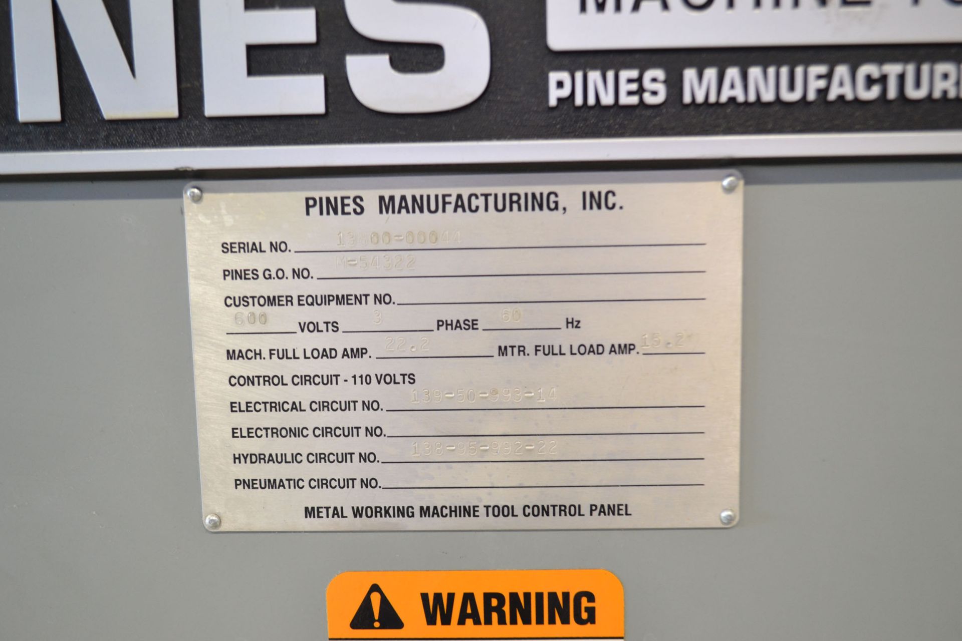 PINES CNC TUBE BENDER MOD.150-20-A, S/N: 13800-00044 (RIGGING AT NO CHARGE) - Image 2 of 10