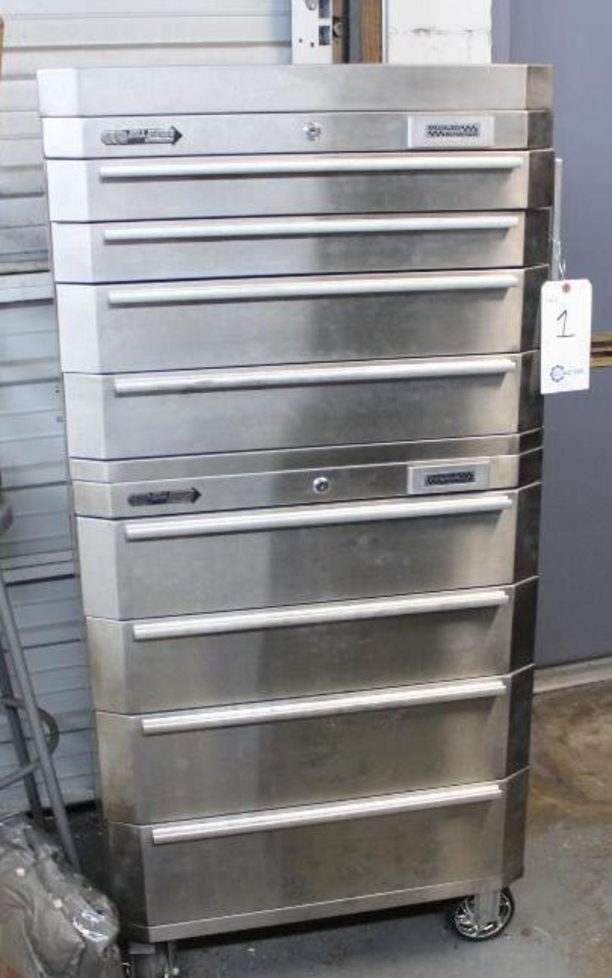 8 Drawer stainless tool box w/ mechanics tools