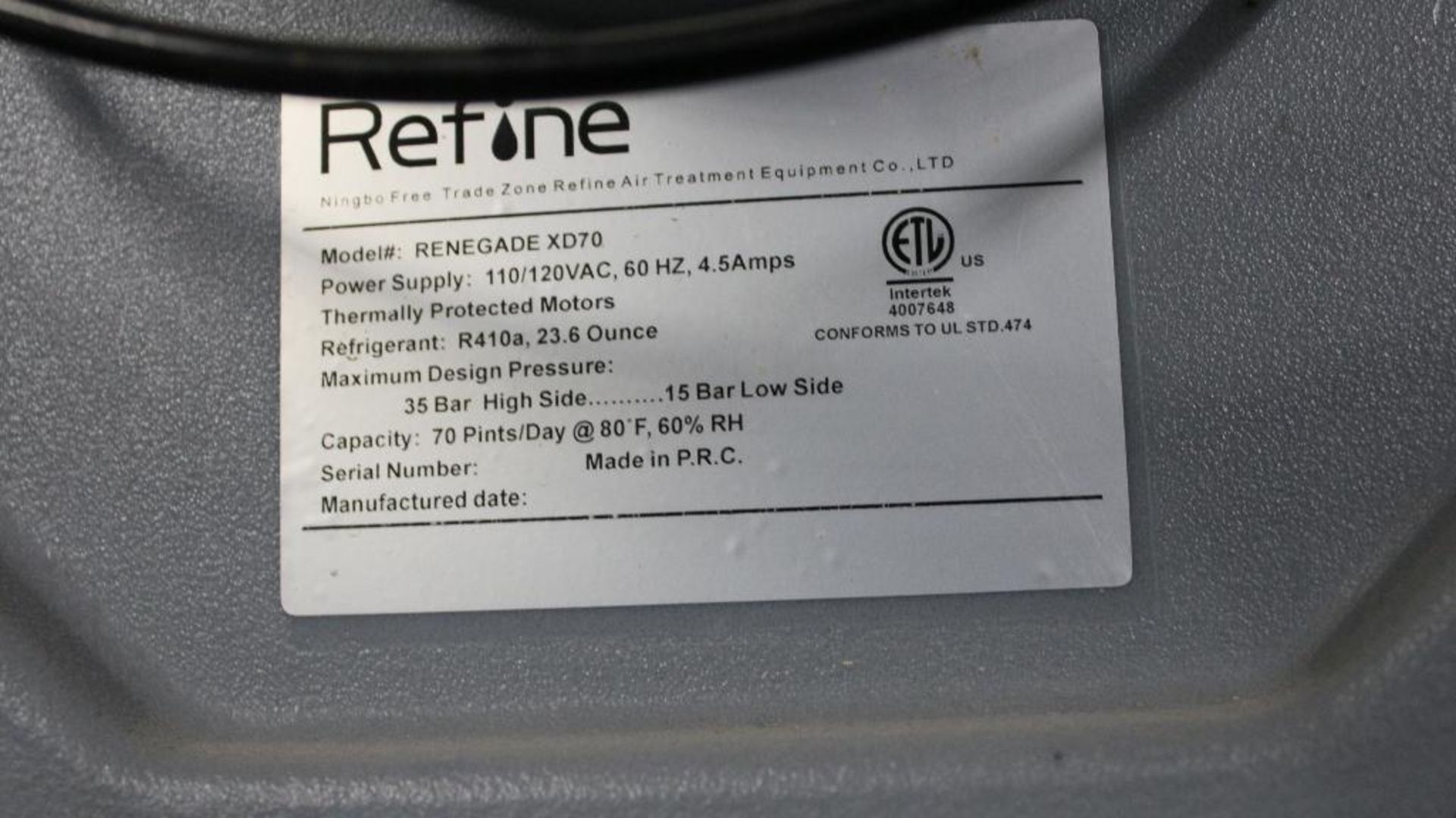 Refine Renegade XD70 dehumidifier - Image 5 of 5