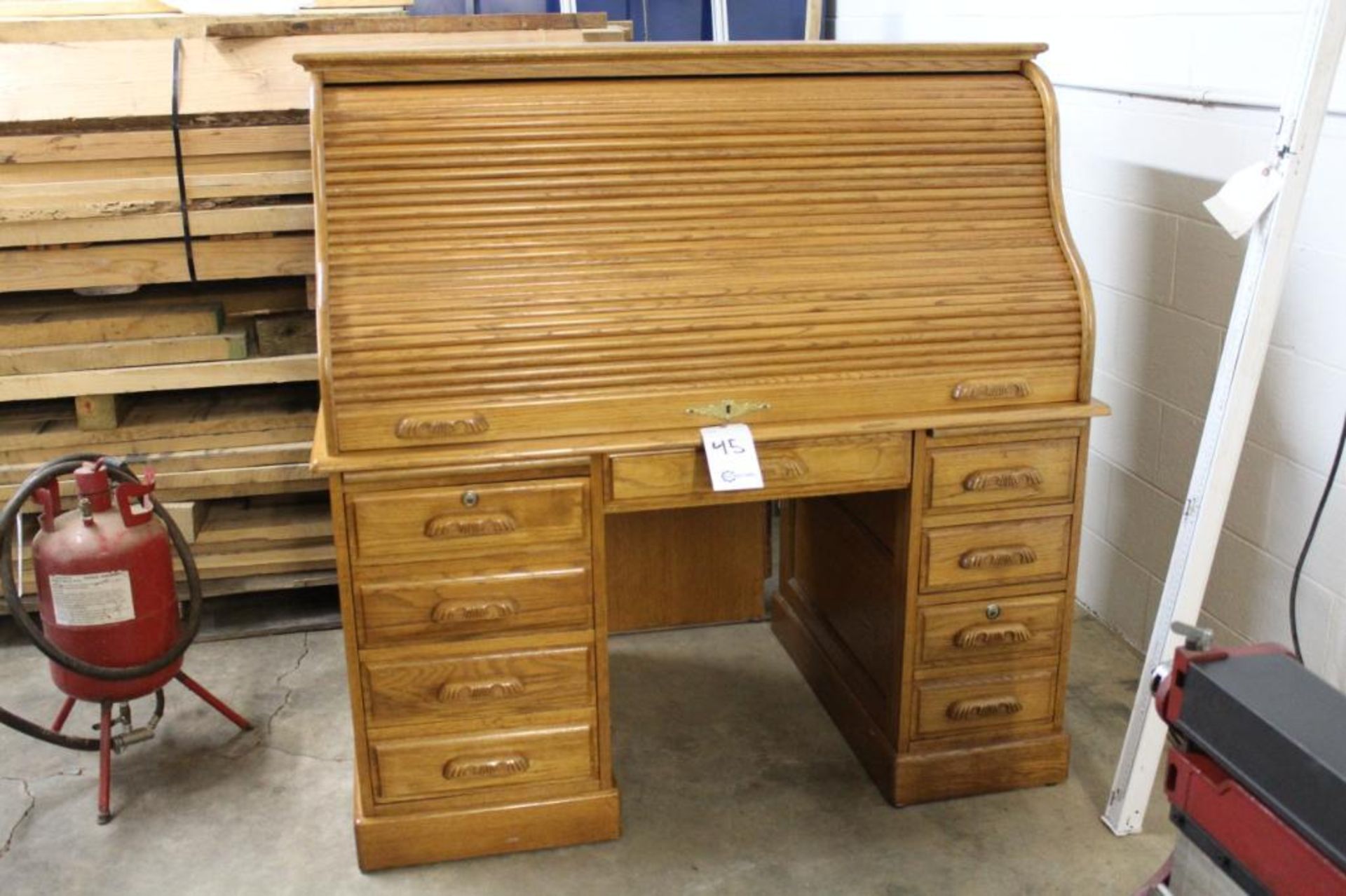 Oak roll top desk - Image 2 of 5