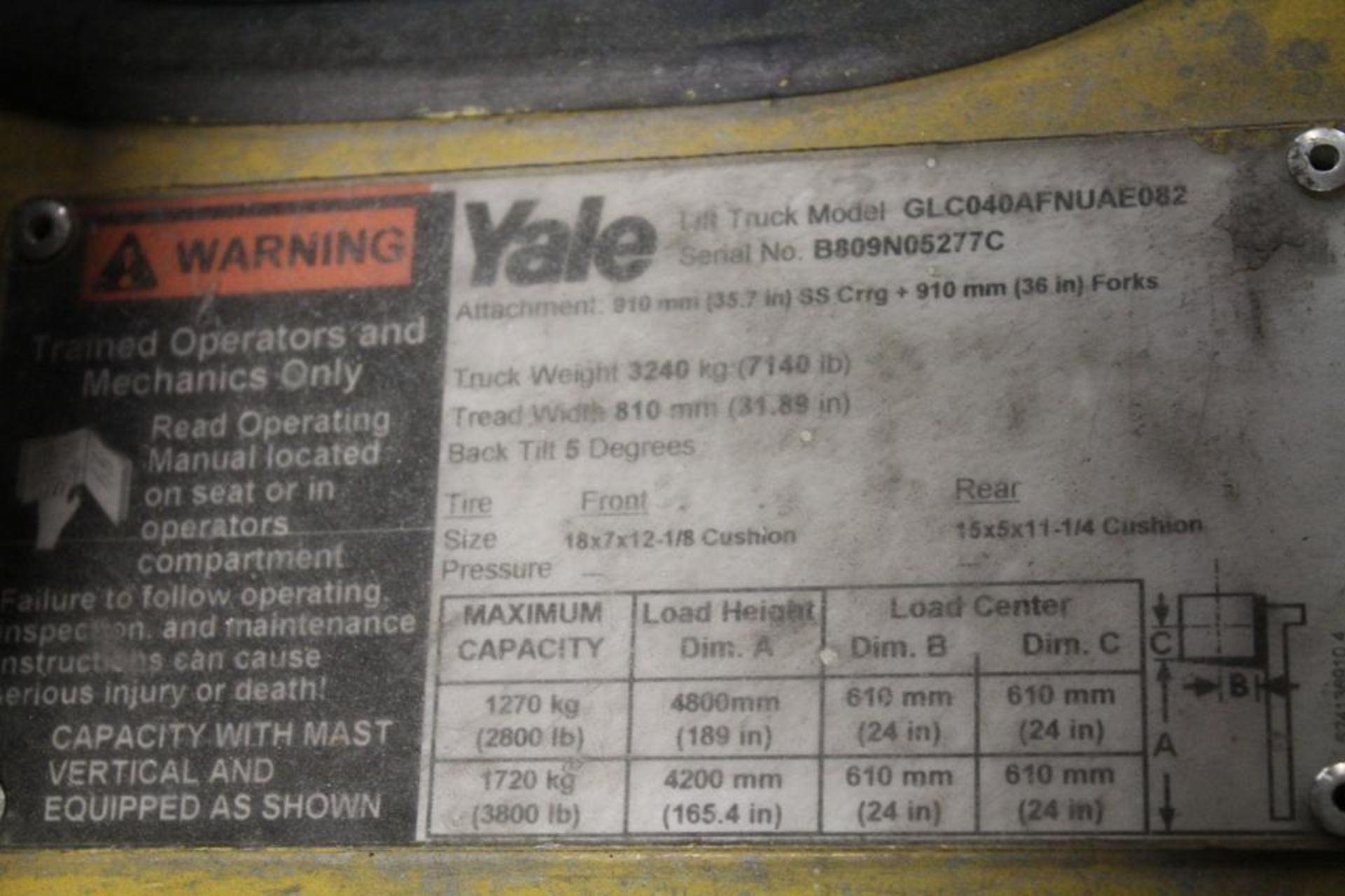 Yale GLC040AFNUAE082 4000 lb. forklift - Image 8 of 10