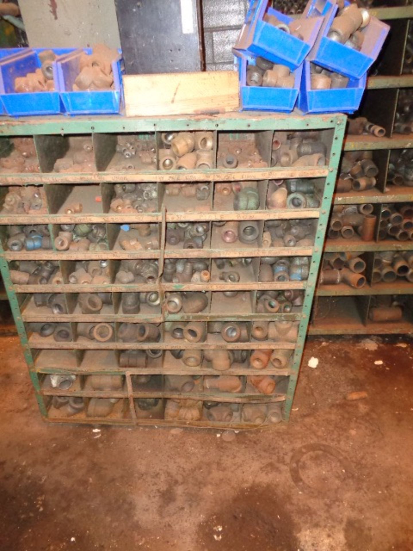 Lot of Pipe 90 Degree Fittings with Steel Cabinet