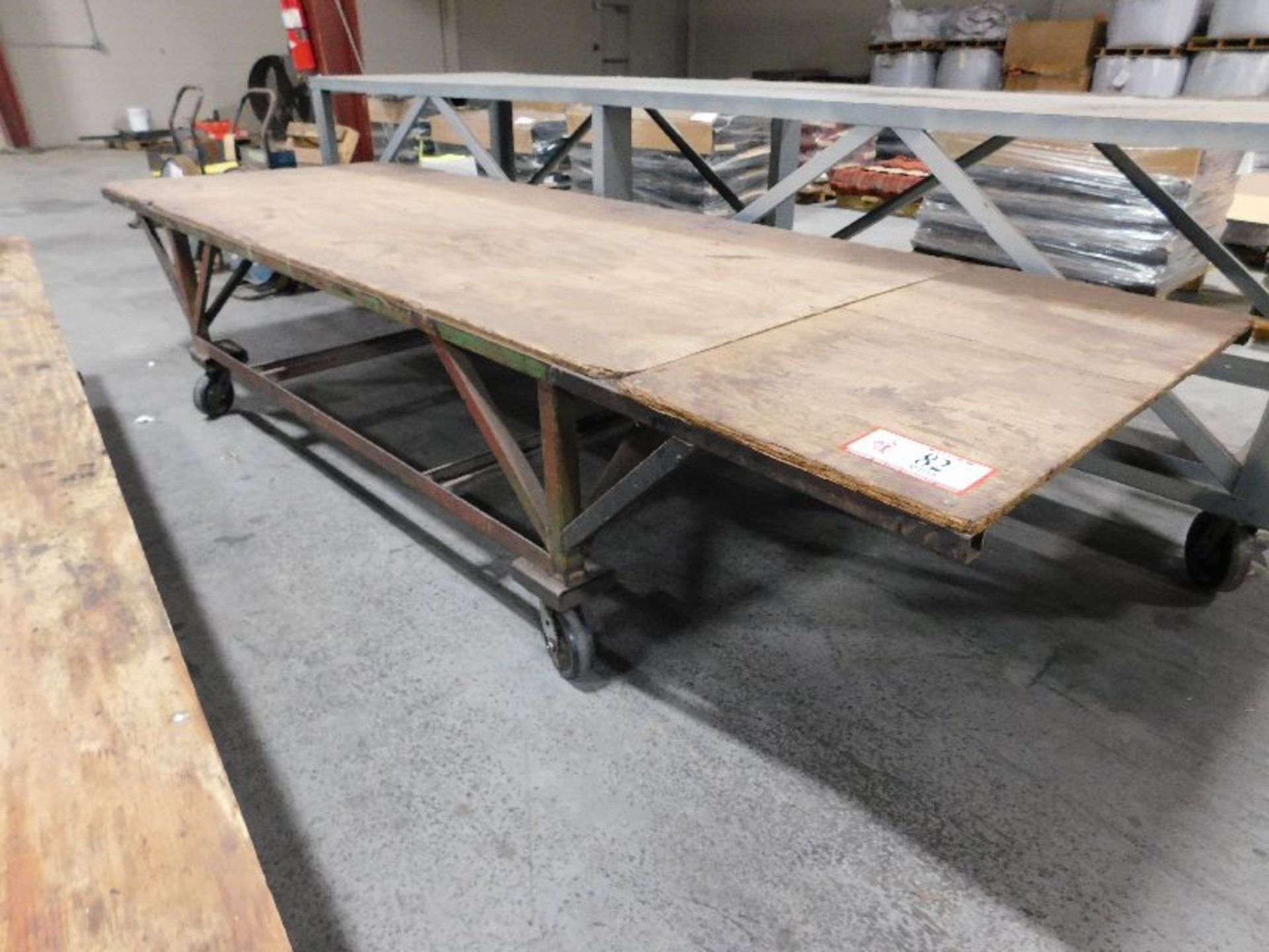144" X 48" X 29" Work Table on Casters, Metal Frame, Wood Top