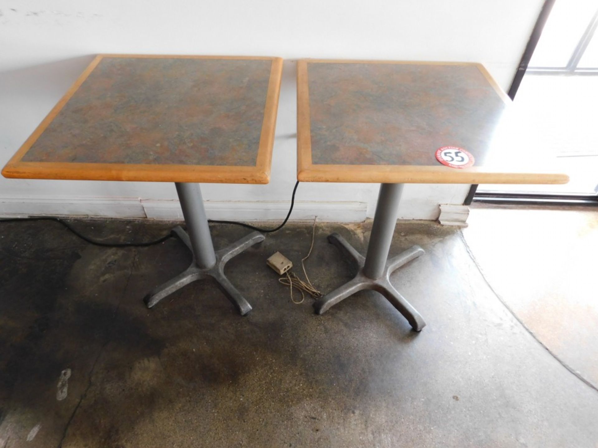 (2) Single Pedestal Wood Top Tables, 24" x 24"
