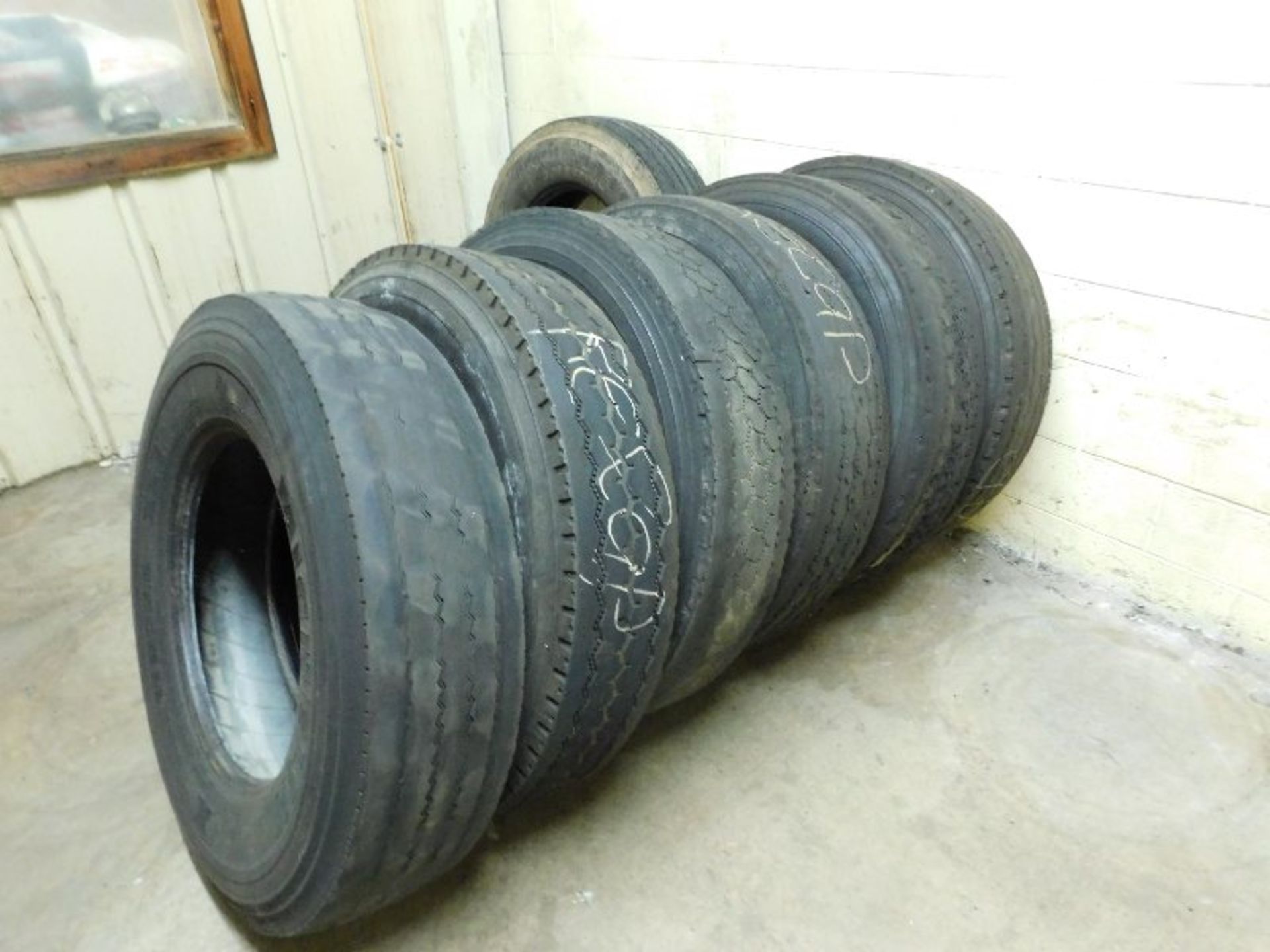 All Truck Tires in Room Used and Retread, Assorted Size and Types, (2) 9R22.5 Retreads, (1) 10.00R20 - Image 2 of 5