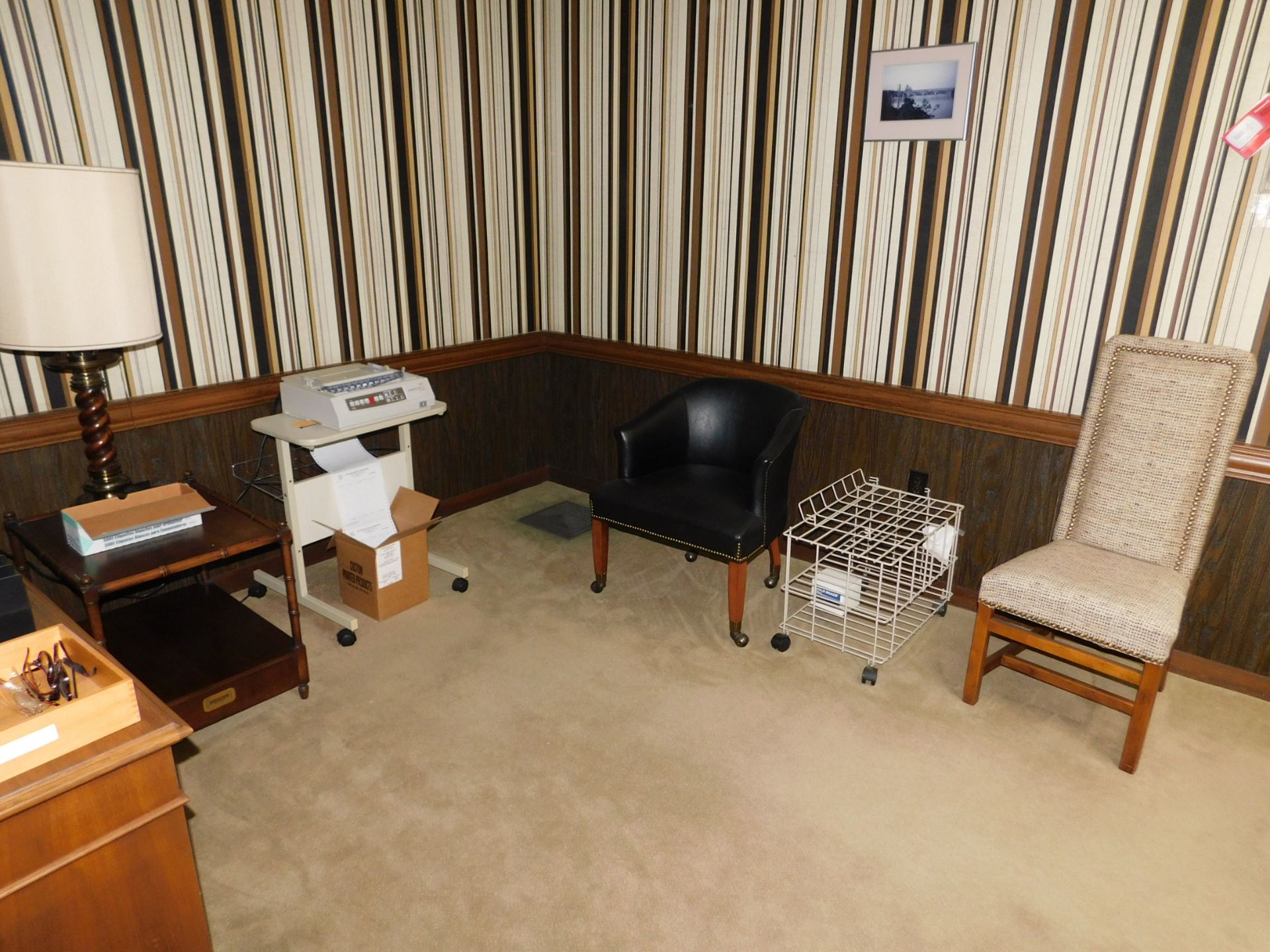 Wooden Double Post Executive Desk and Matching Credenza, Chair on Casters, Decorative Coffee - Image 2 of 5
