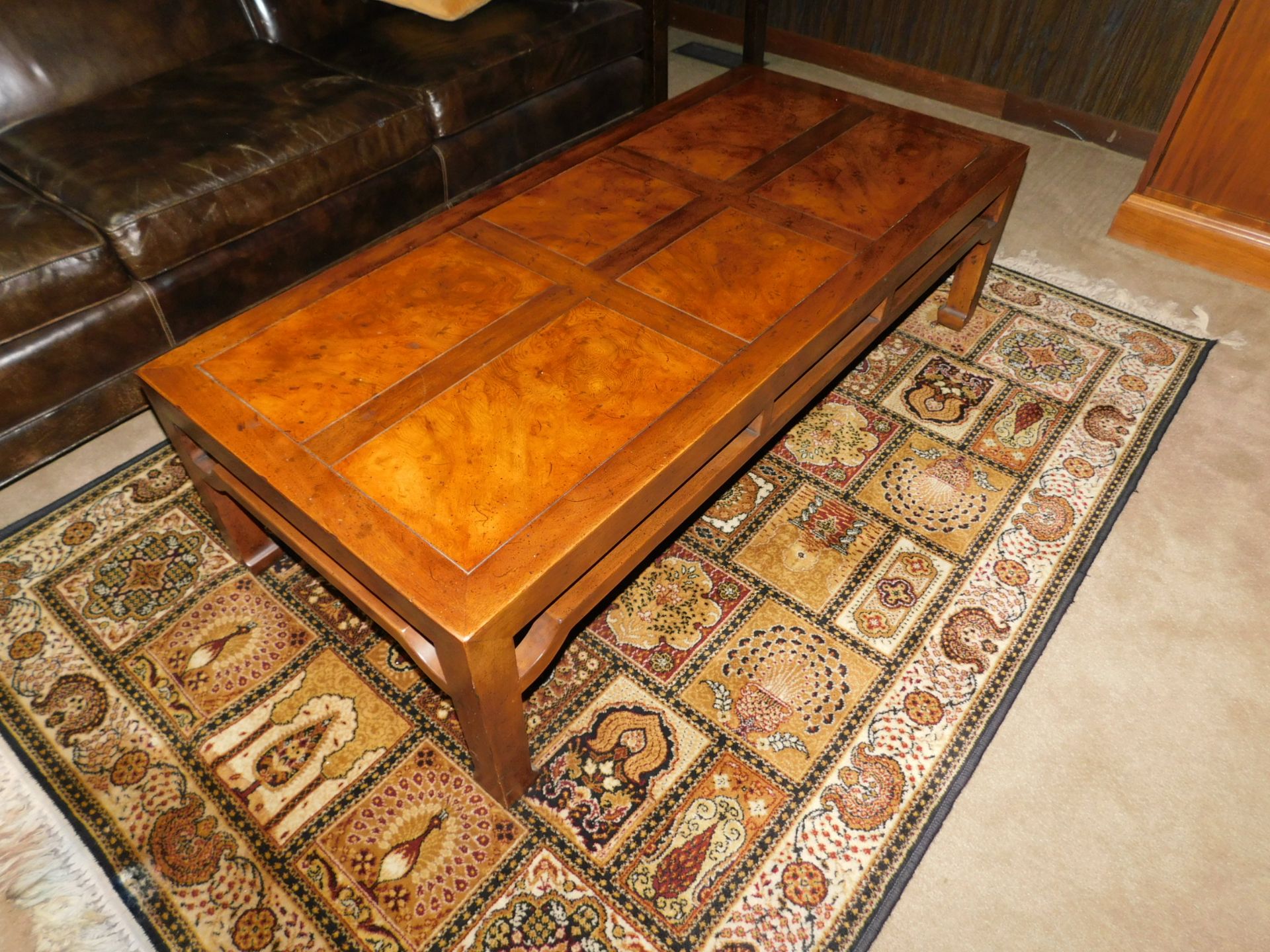 Wooden Double Post Executive Desk and Matching Credenza, Chair on Casters, Decorative Coffee - Image 3 of 5