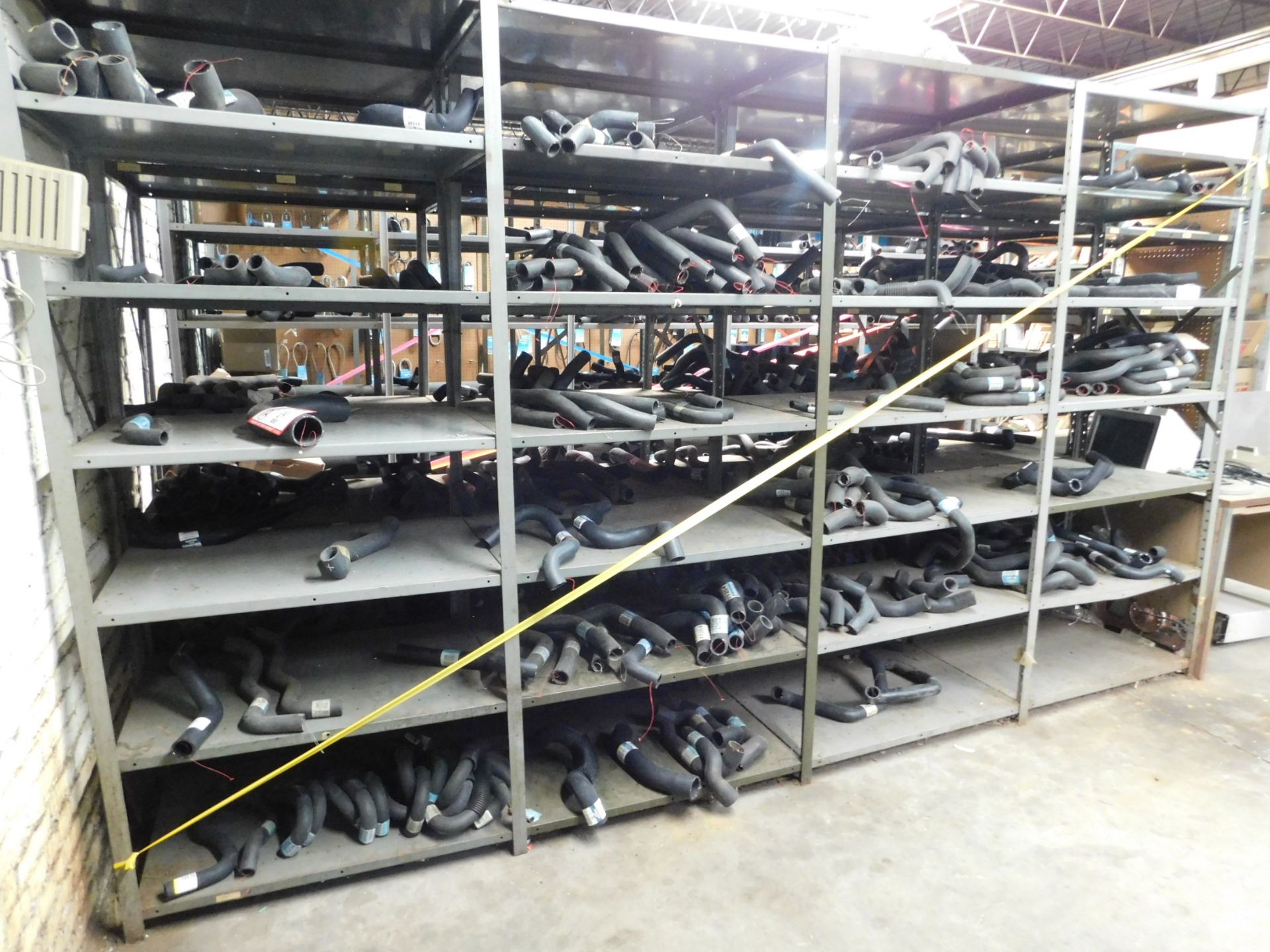 Contents of (4) Sections Shelving, Radiator Hoses, Heater Hoses, Large Quantity, Various Types