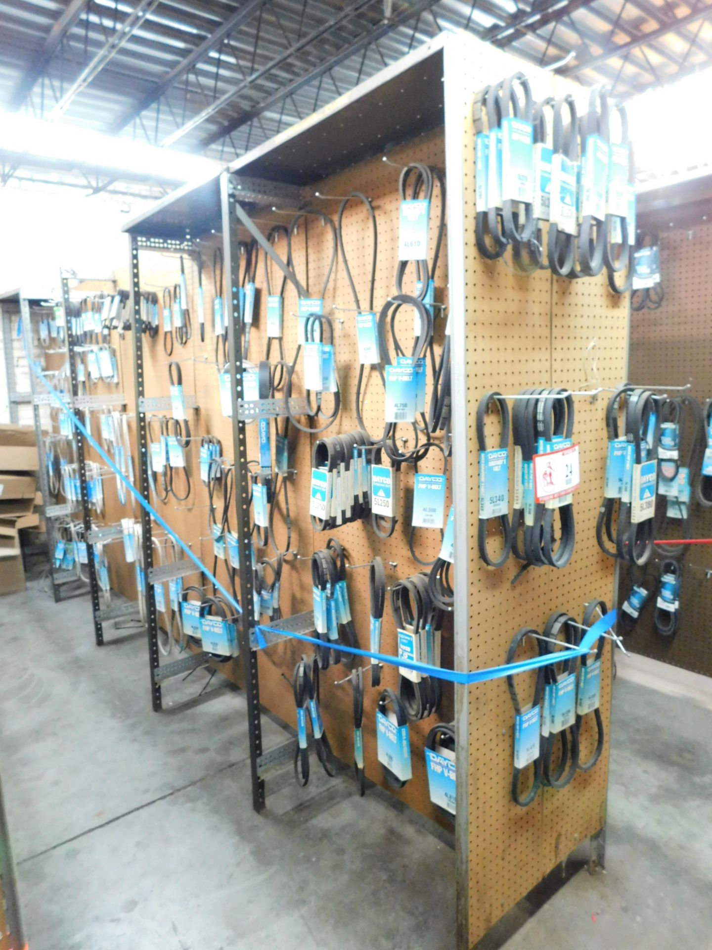 Contents of (5) Sections Shelving, Both Sides, Large Quantity of V-Belts by Dayco