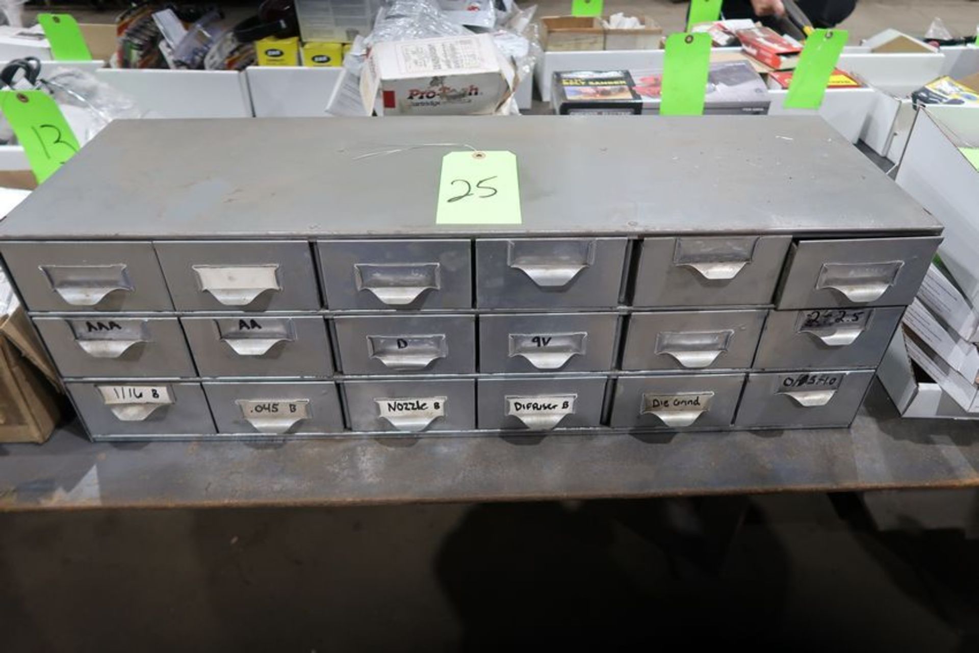 Metal Cabinet w/ Miscellaneous Torch Tips, Defusers, Batteries, Reamers