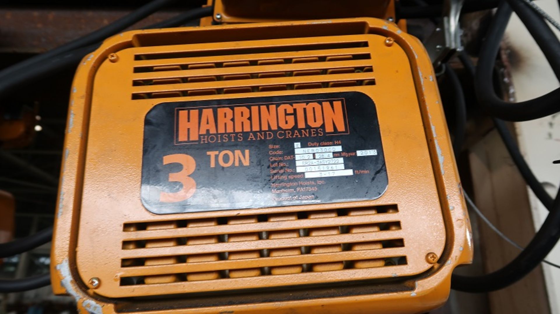 3-Ton Harrington Hoist (Model: ER2A-3ASY2722, SN: 00151961) with 3-Ton Harrington Powered Driven - Image 2 of 3