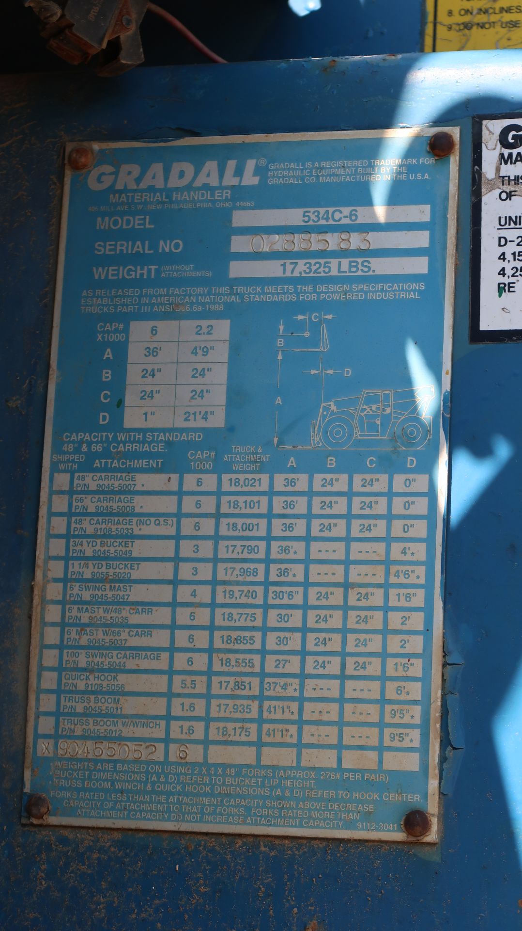 Gradall; Model: 534B, Material Handler; Model: 534C-6 Serial: 0288583, Attachment: 90455007, SN: - Image 3 of 5