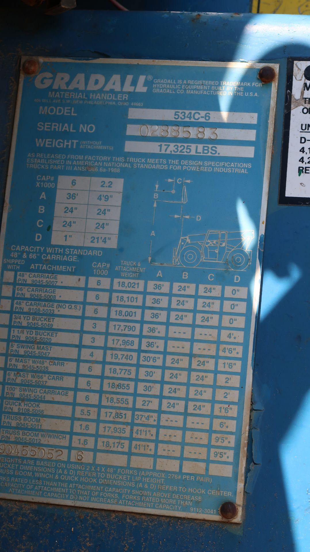 Gradall; Model: 534B, Material Handler; Model: 534C-6 Serial: 0288583, Attachment: 90455007, SN: - Image 2 of 5