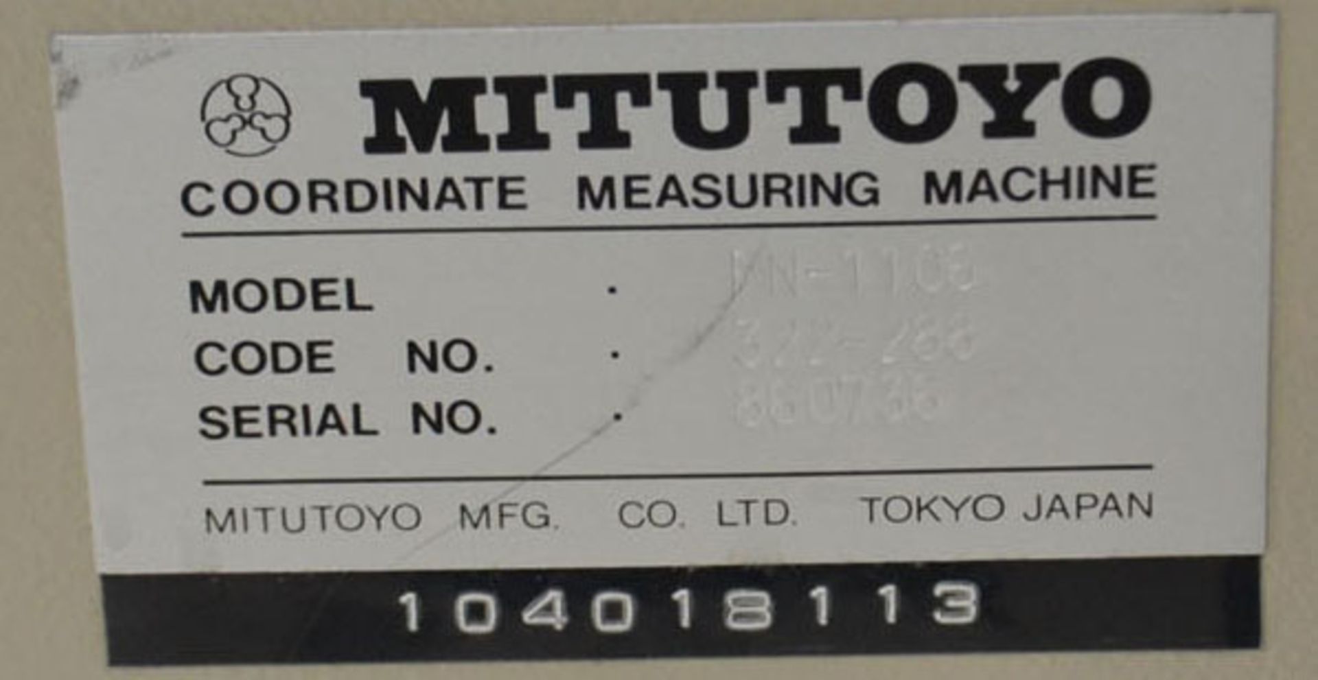 MITUTOYO COORDINATE MEASURING MACHINE (CMM) MOD. FN-1106, S/N: 860736, 74" X 36" TABLE - Image 6 of 7