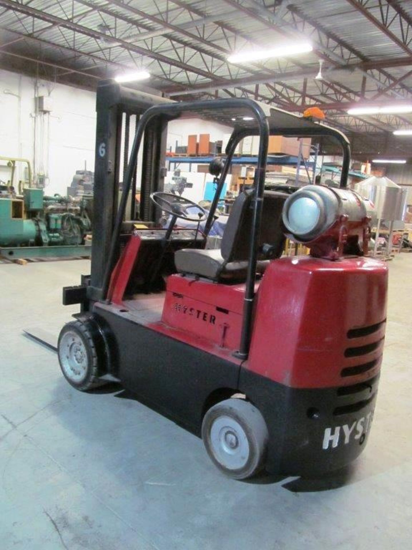 HYSTER PROPANE FORKLIFT HARD TIRES MODEL: S100B, LIFTING CAPACITY 10,000LBS, S/N A017D02351V, - Image 6 of 12