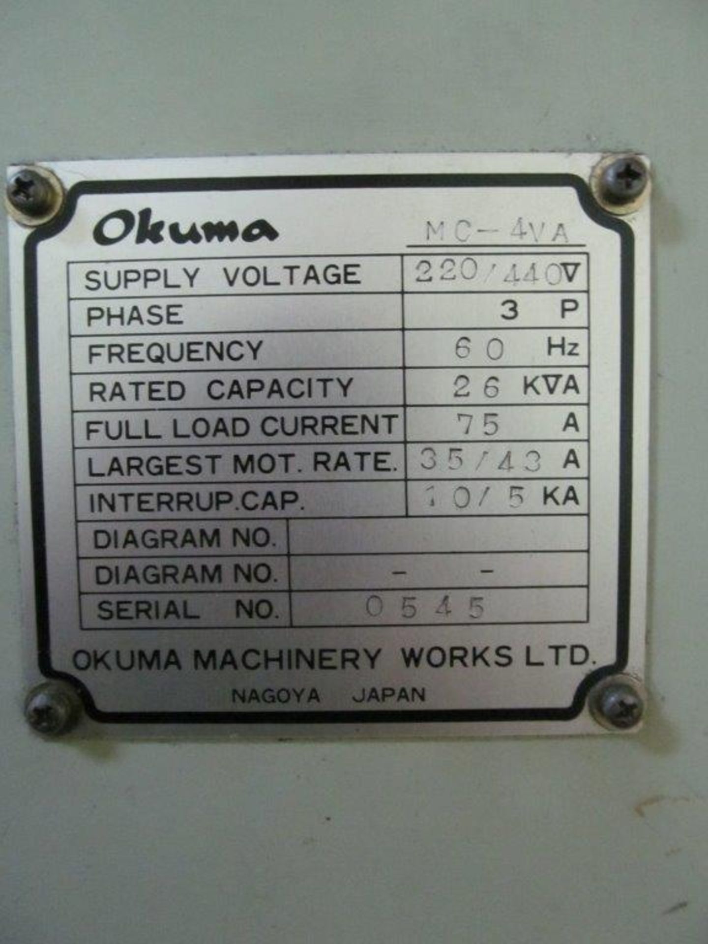 Okuma, MC-4VA C.N.C. Vertical Machining Centre with Tsudakoma 4th - Axis Attachment, Yr. 1986, S/N - Image 11 of 14