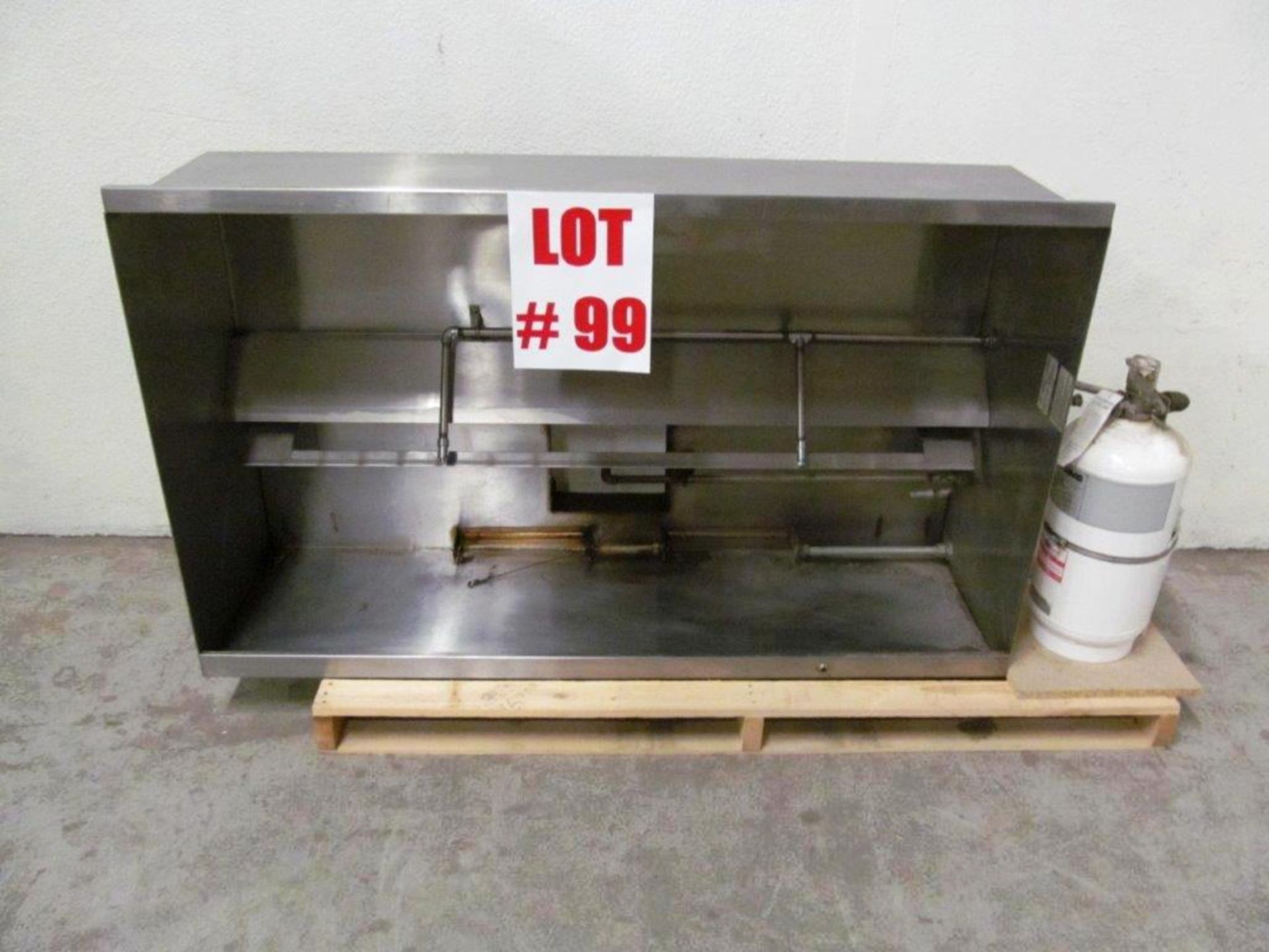 STAINLESS STEEL HOOD C/W FIRE SUPPRESSION, 3FT WIDE X 5FT LONG X 18'' DEEP