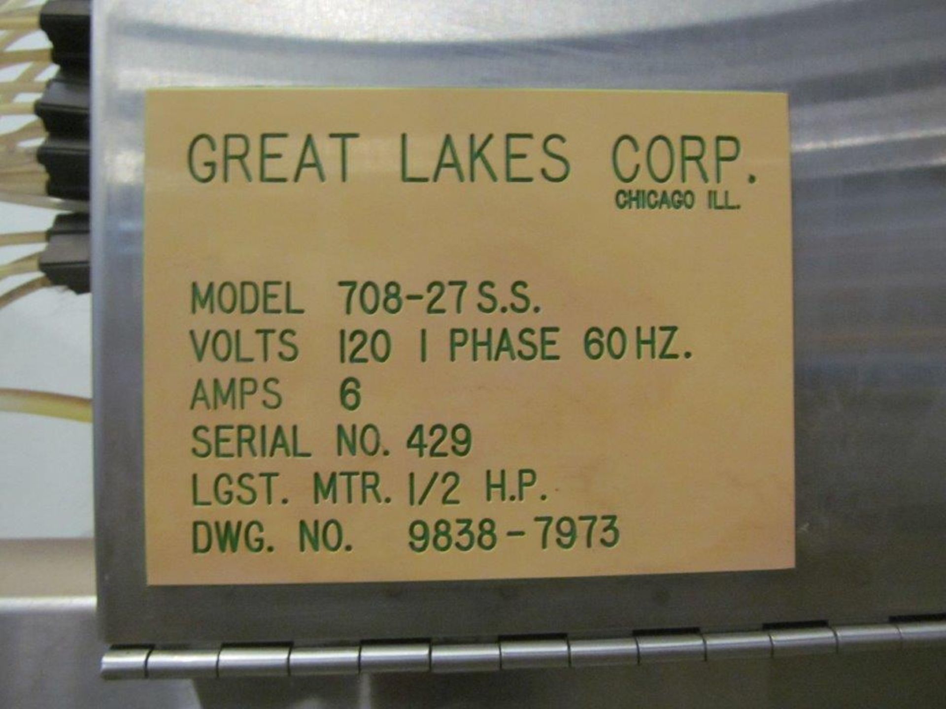 GREAT LAKES CORP. (U.S.A), S/S PLASTIC FOIL AUTO CLAMPER, MODEL 708-27SS, S/N 429, ELECTRICS 120V/ - Image 6 of 6