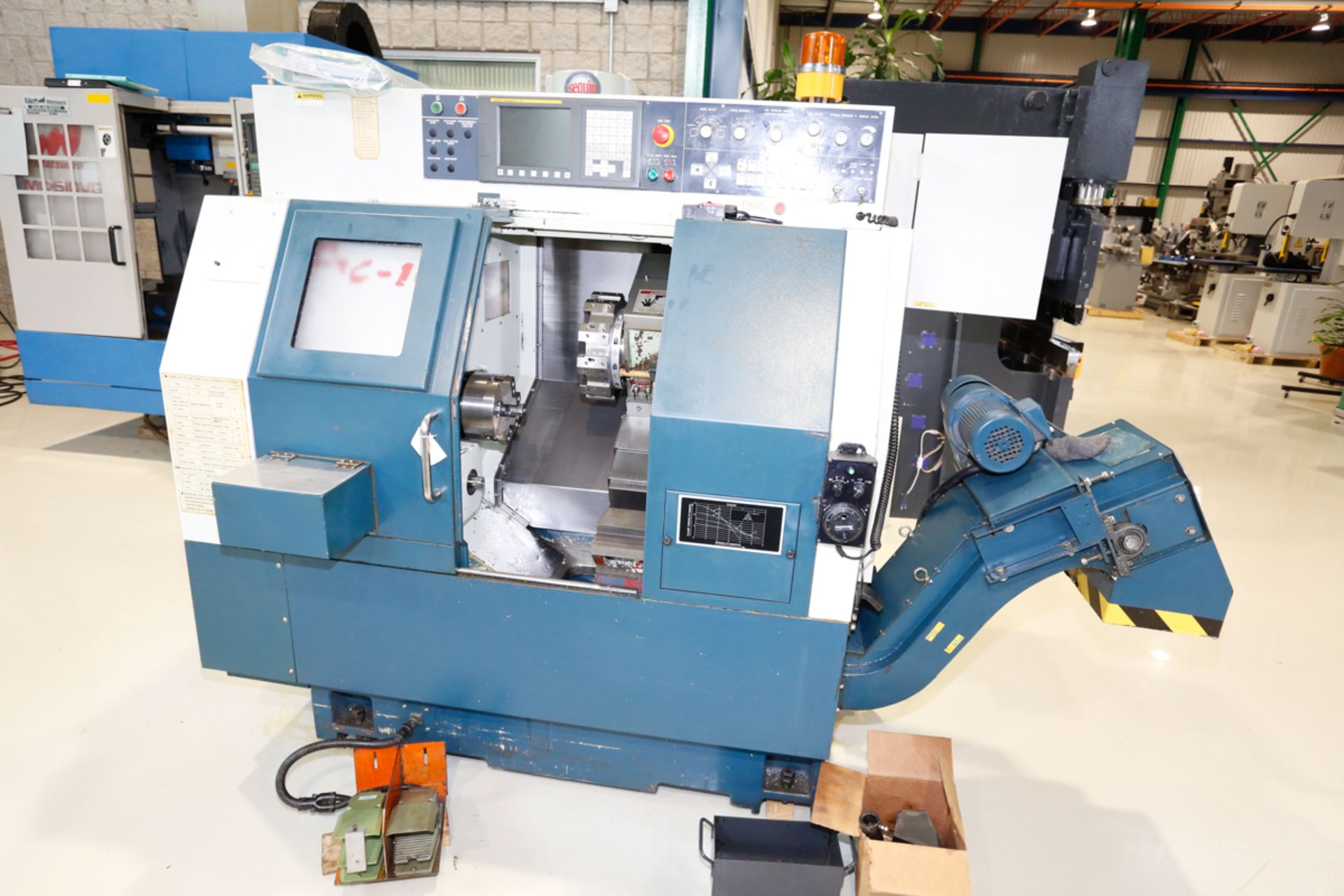 FEELER CNC LATHE MOD. FTC-10, S/N: TC269, FANUC OI-TC CNC CONTROL, CHIP CONVEYOR