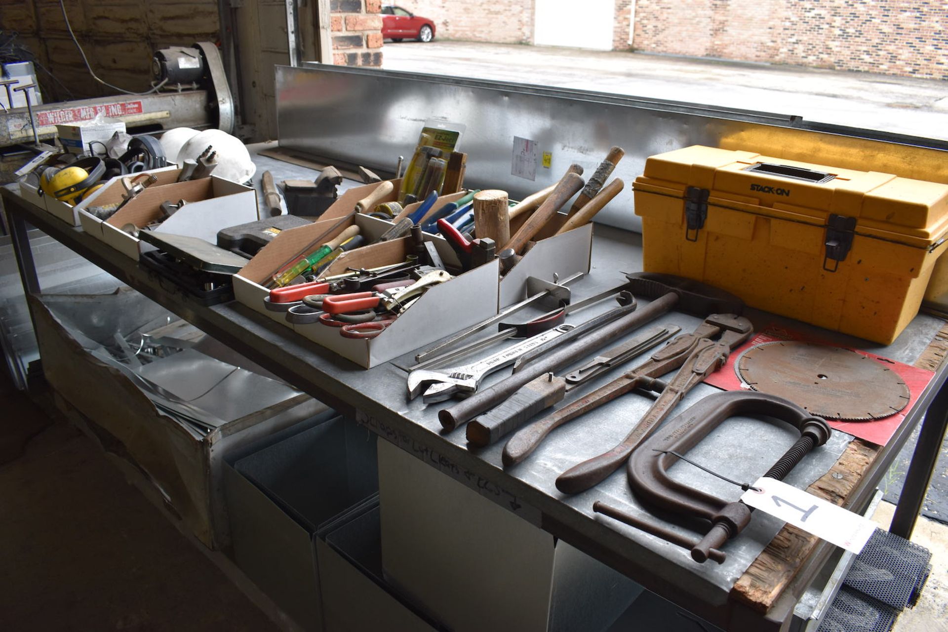 Lot: Assorted Hand Tools including C-Clamp, Conduit Benders, Metal Snips, Screw Drivers, Hammers,