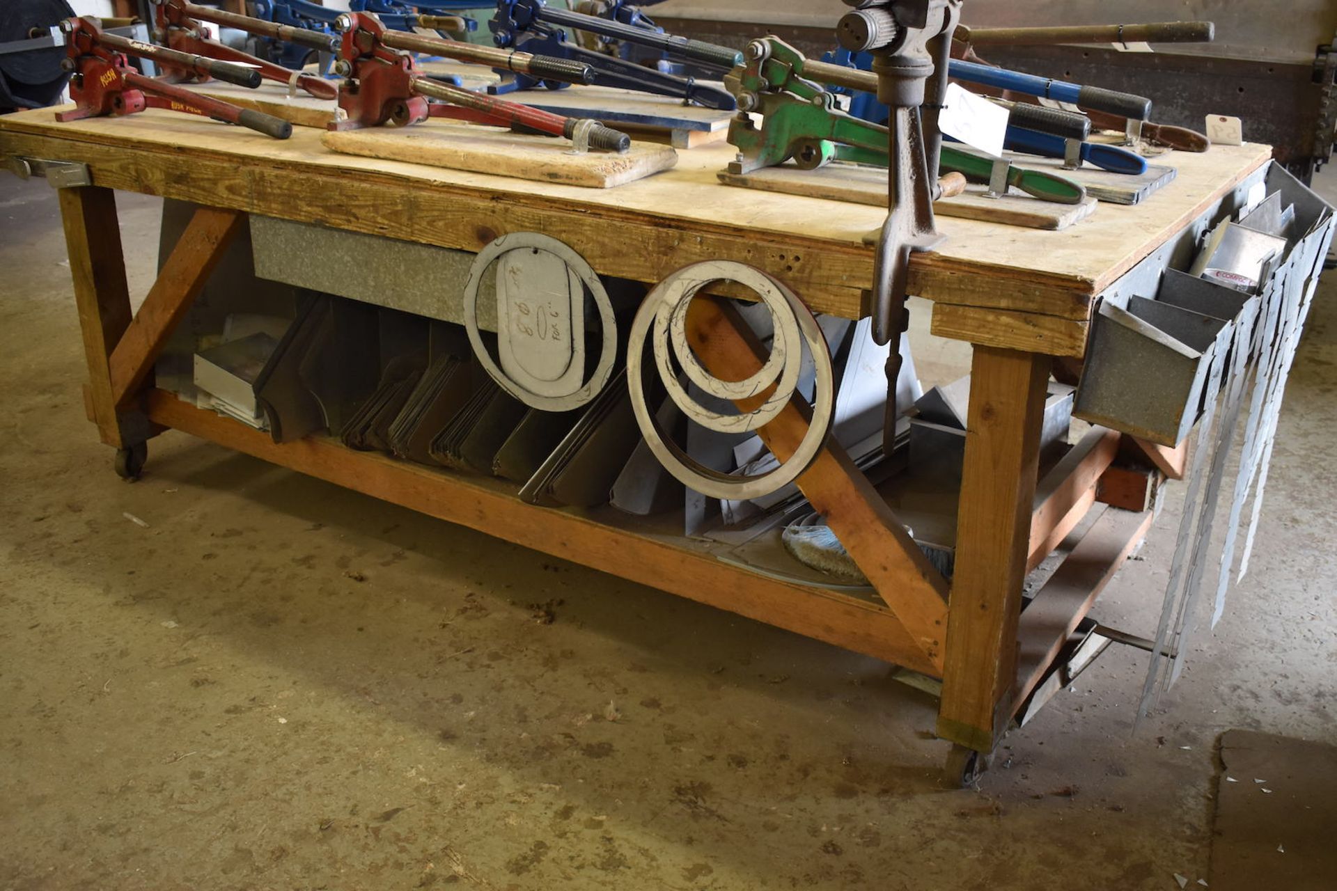 Lot: Wood Constructed Table with Sheet Metal Contents - Image 2 of 2