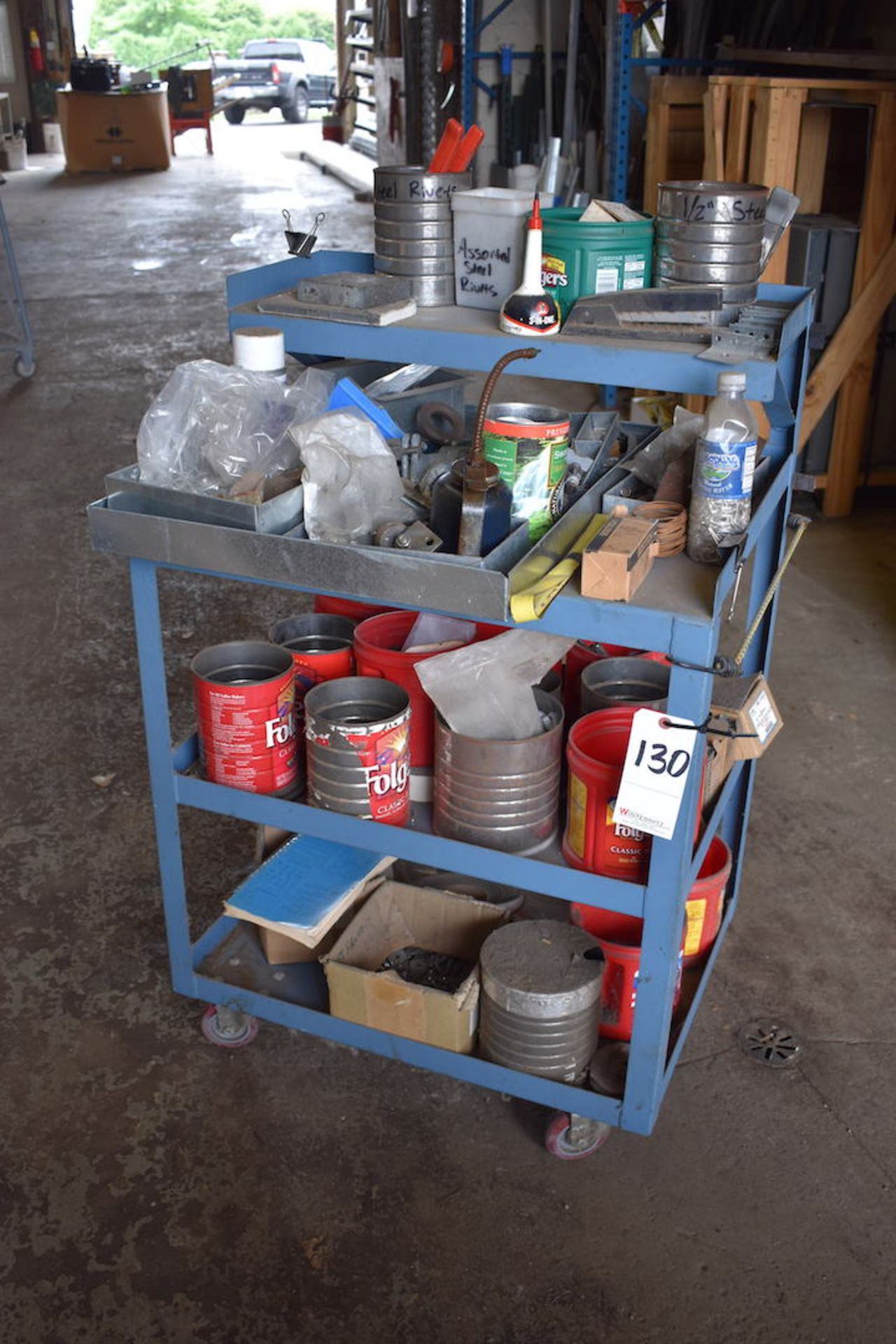 Lot: Steel Shop Cart with Contents