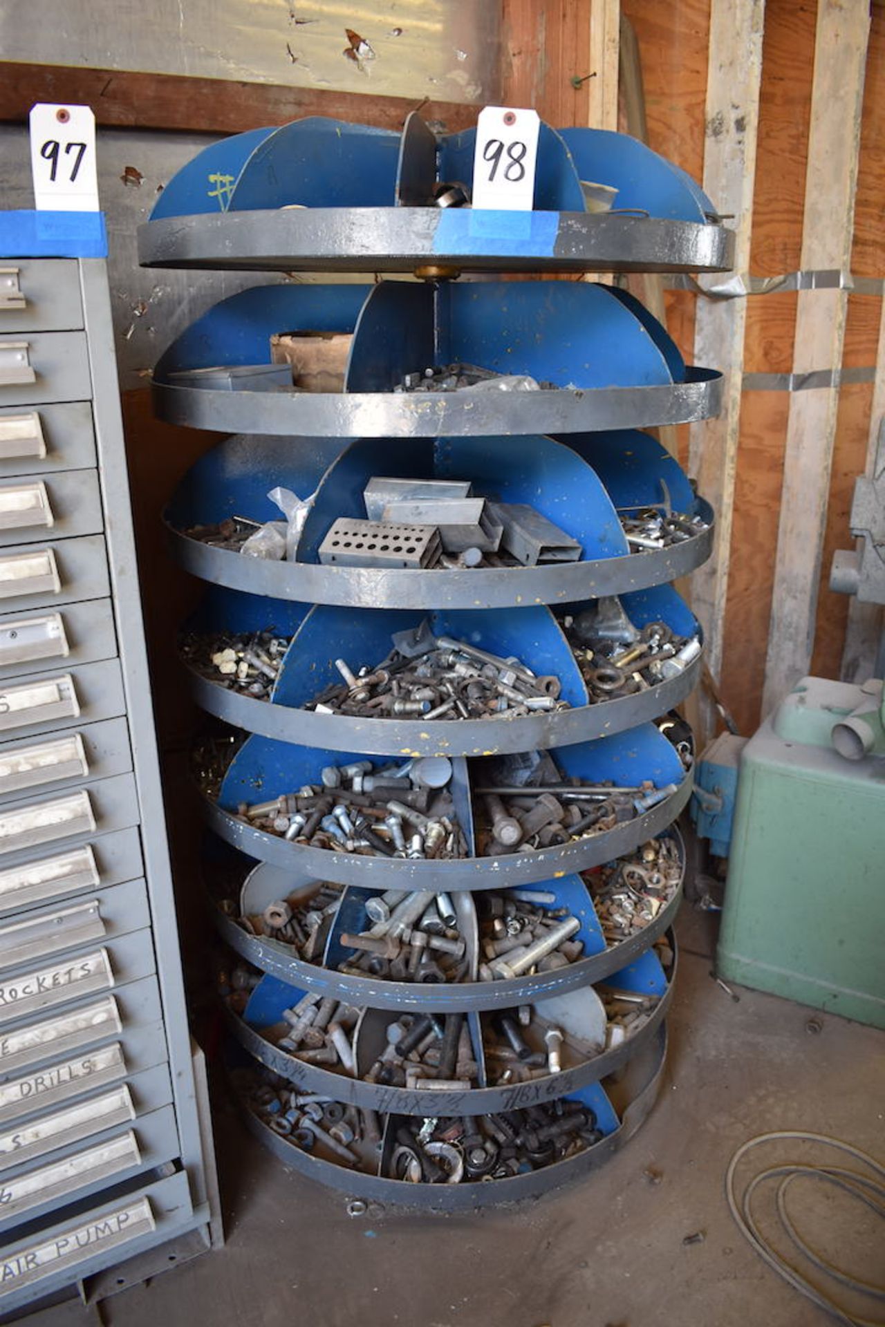 LOT: Rotary Parts Bin with Contents