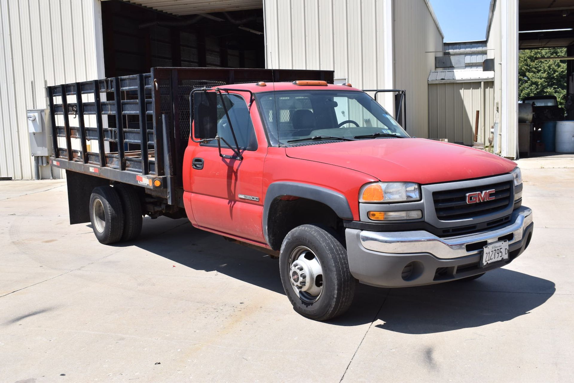 2005 GMC 3500 Single-Axle Stake Bed Truck, VIN 1GDJC34UX5E344645, 12 ft. (approx.) Bed, Vortec 6. - Image 2 of 10
